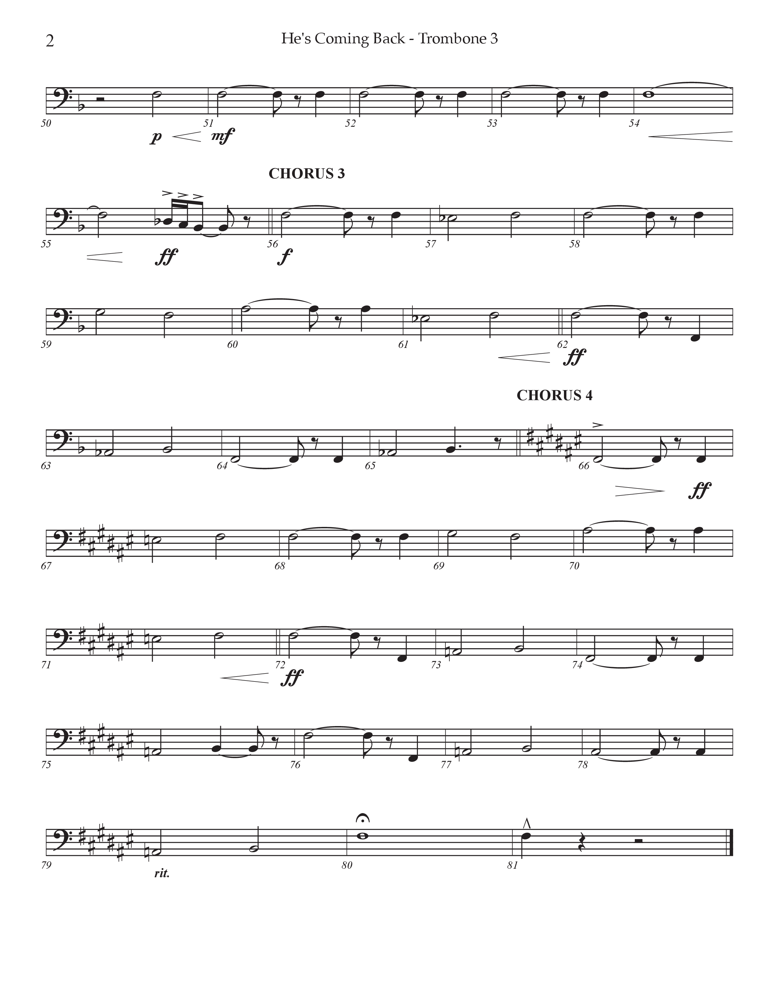 He's Coming Back (Choral Anthem SATB) Trombone 3 (Prestonwood Worship / Arr. Jonathan Walker)