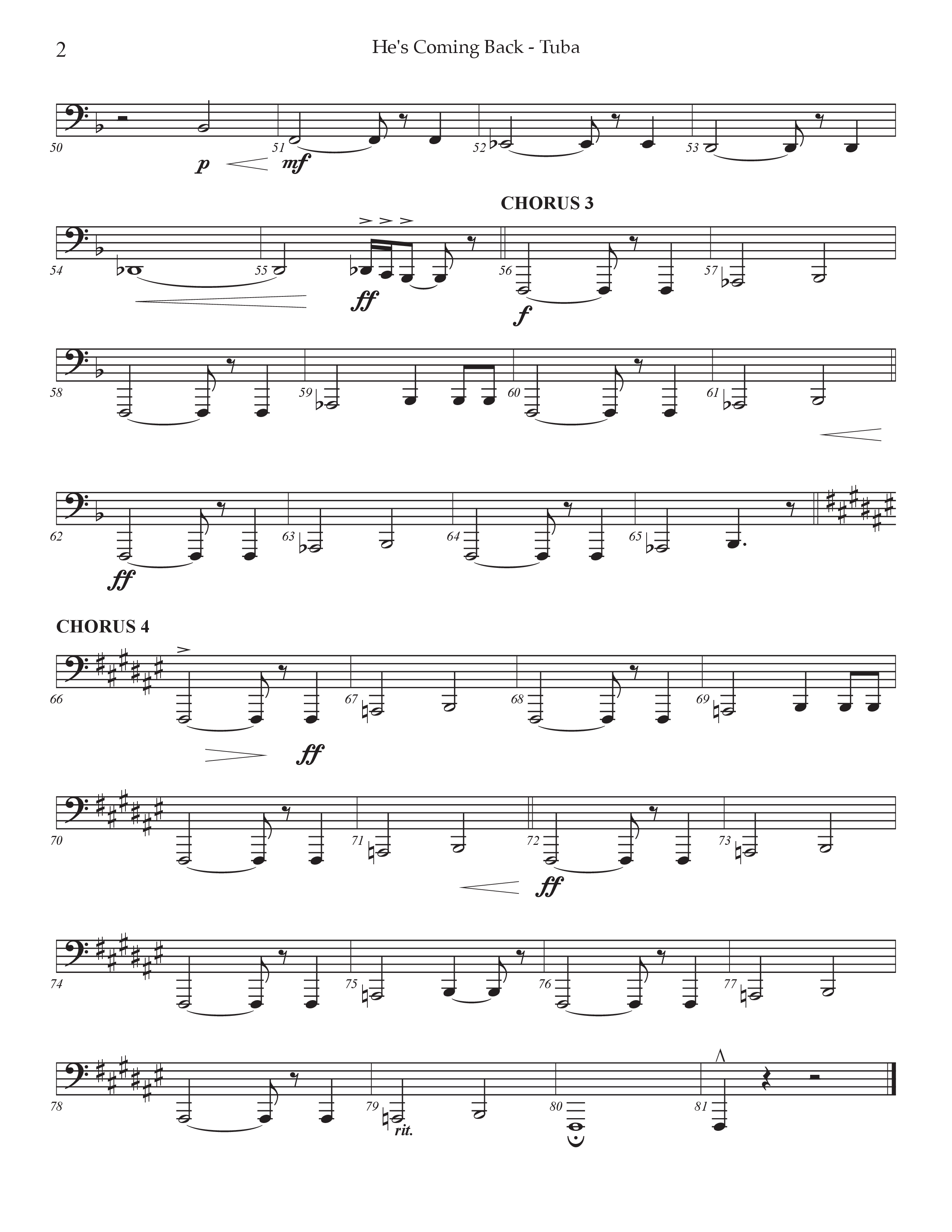 He's Coming Back (Choral Anthem SATB) Tuba (Prestonwood Worship / Arr. Jonathan Walker)