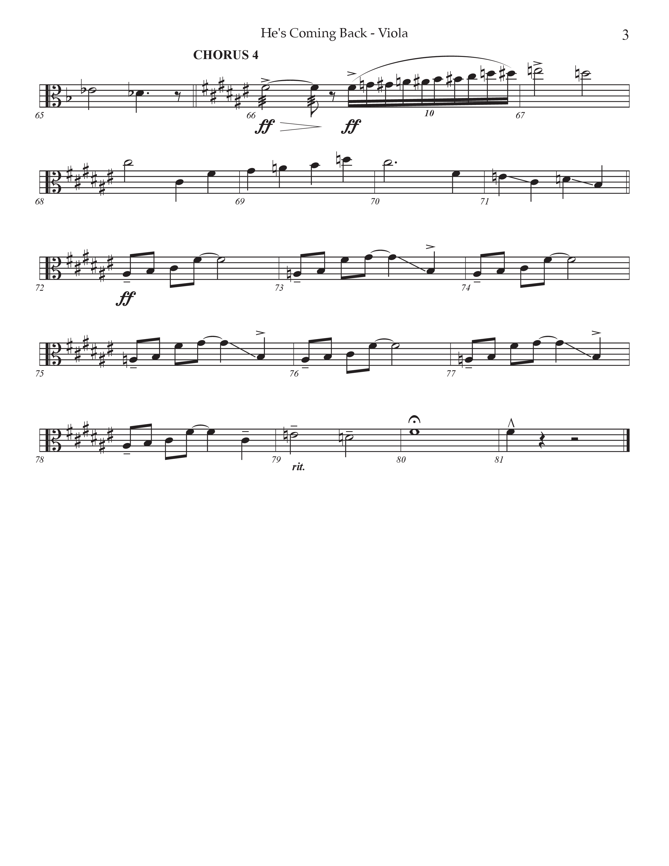 He's Coming Back (Choral Anthem SATB) Viola (Prestonwood Worship / Arr. Jonathan Walker)