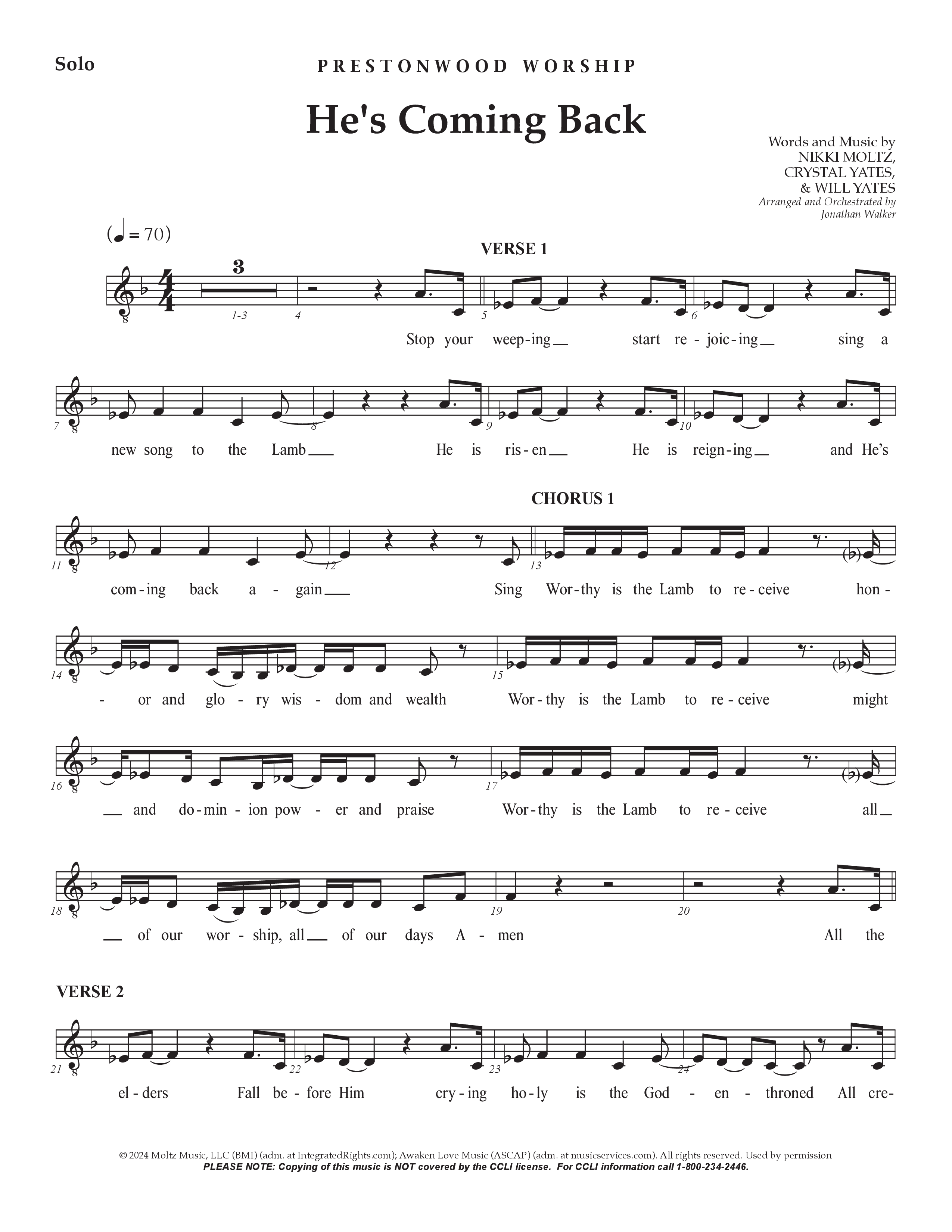 He's Coming Back (Choral Anthem SATB) Vocal Solo (Prestonwood Worship / Arr. Jonathan Walker)
