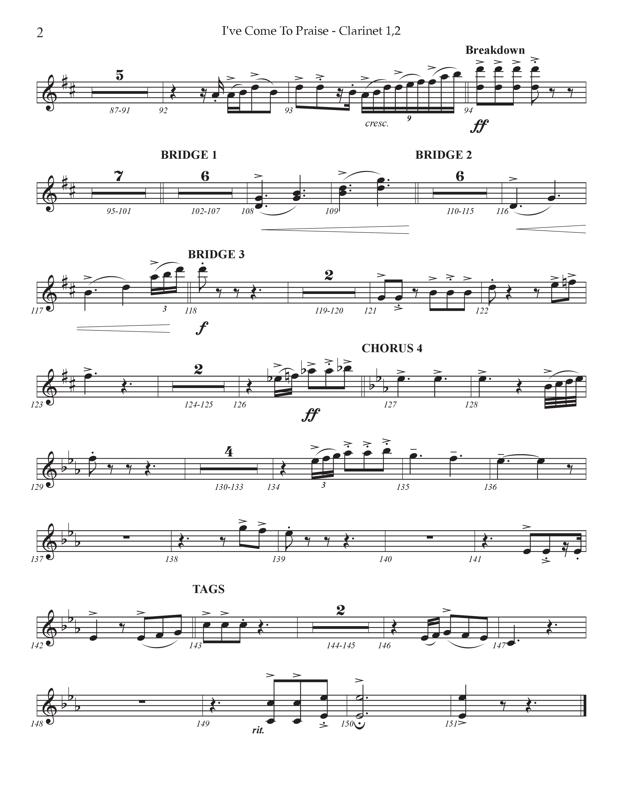 I've Come To Praise (Choral Anthem SATB) Clarinet 1/2 (Prestonwood Worship / TaRanda Greene / Arr. Jonathan Walker)
