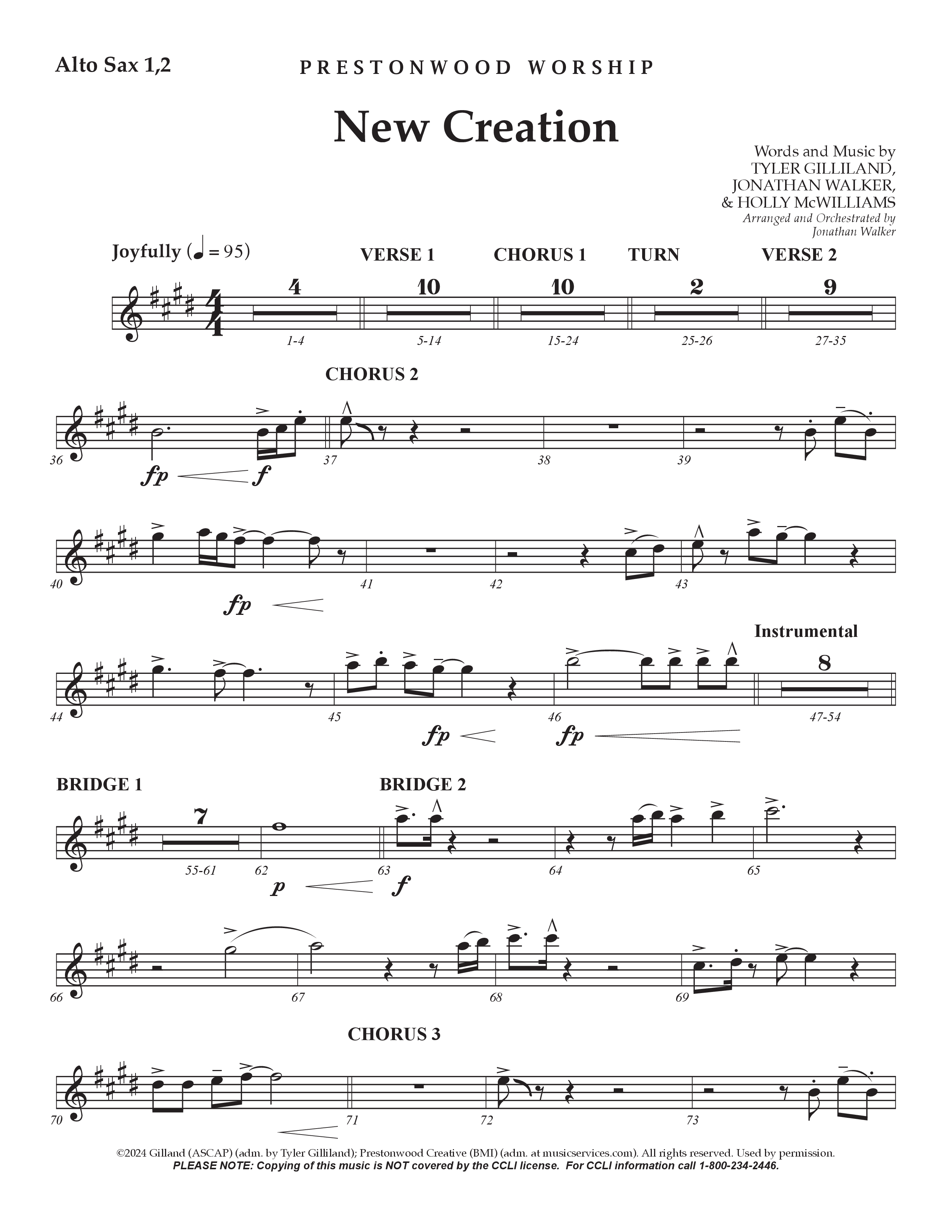 New Creation (Choral Anthem SATB) Alto Sax 1/2 (Prestonwood Worship / Arr. Jonathan Walker)