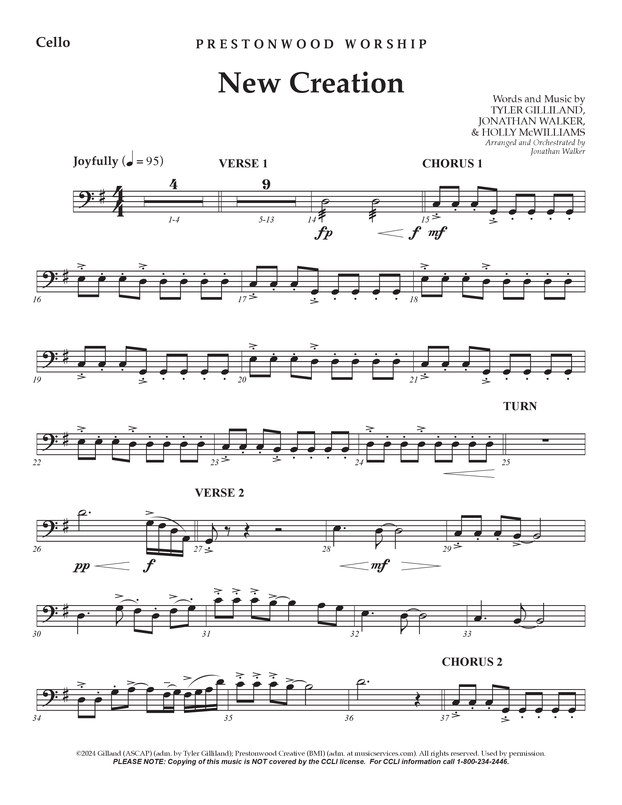 New Creation (Choral Anthem SATB) Cello (Prestonwood Worship / Arr. Jonathan Walker)