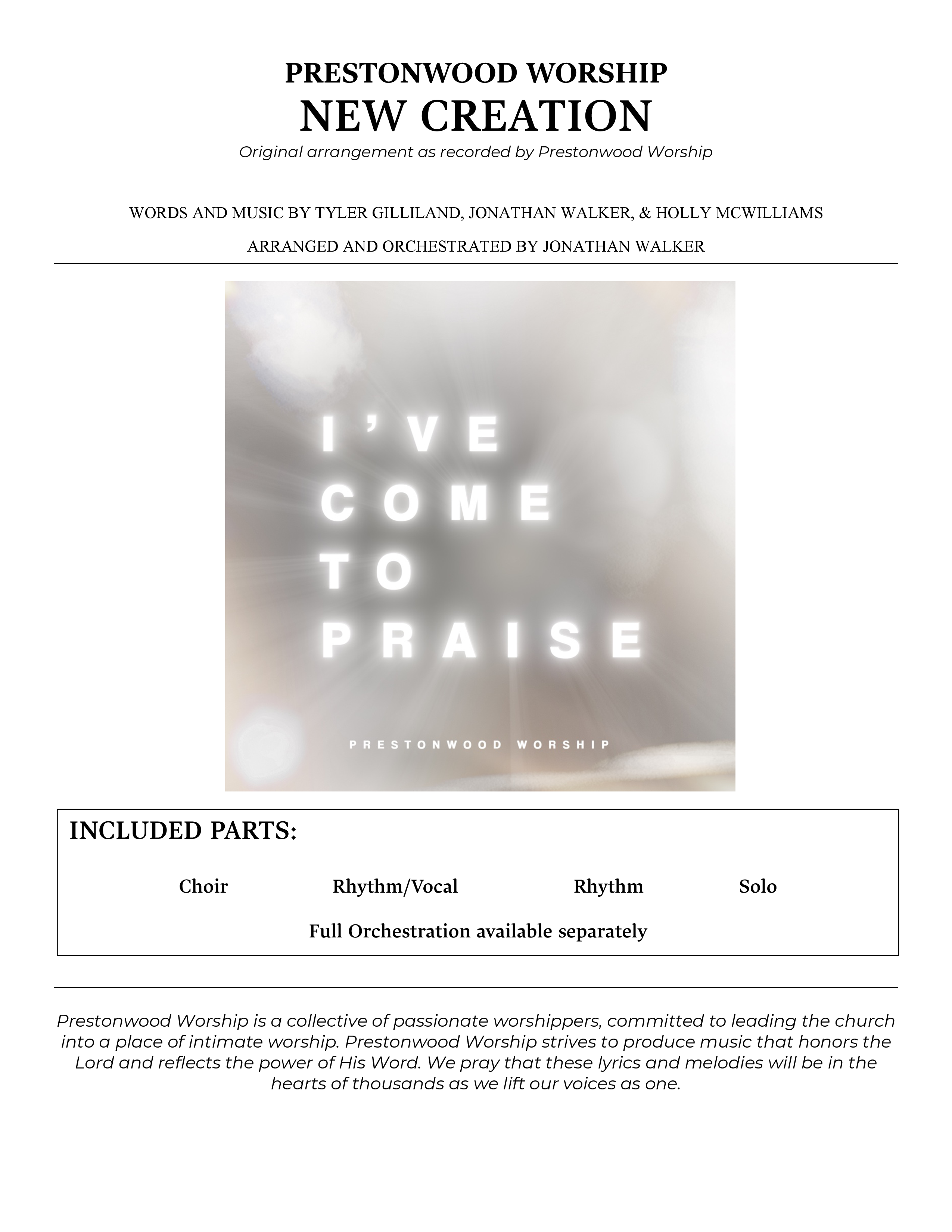 New Creation (Choral Anthem SATB) Choral Vocal Pack (Prestonwood Worship / Arr. Jonathan Walker)