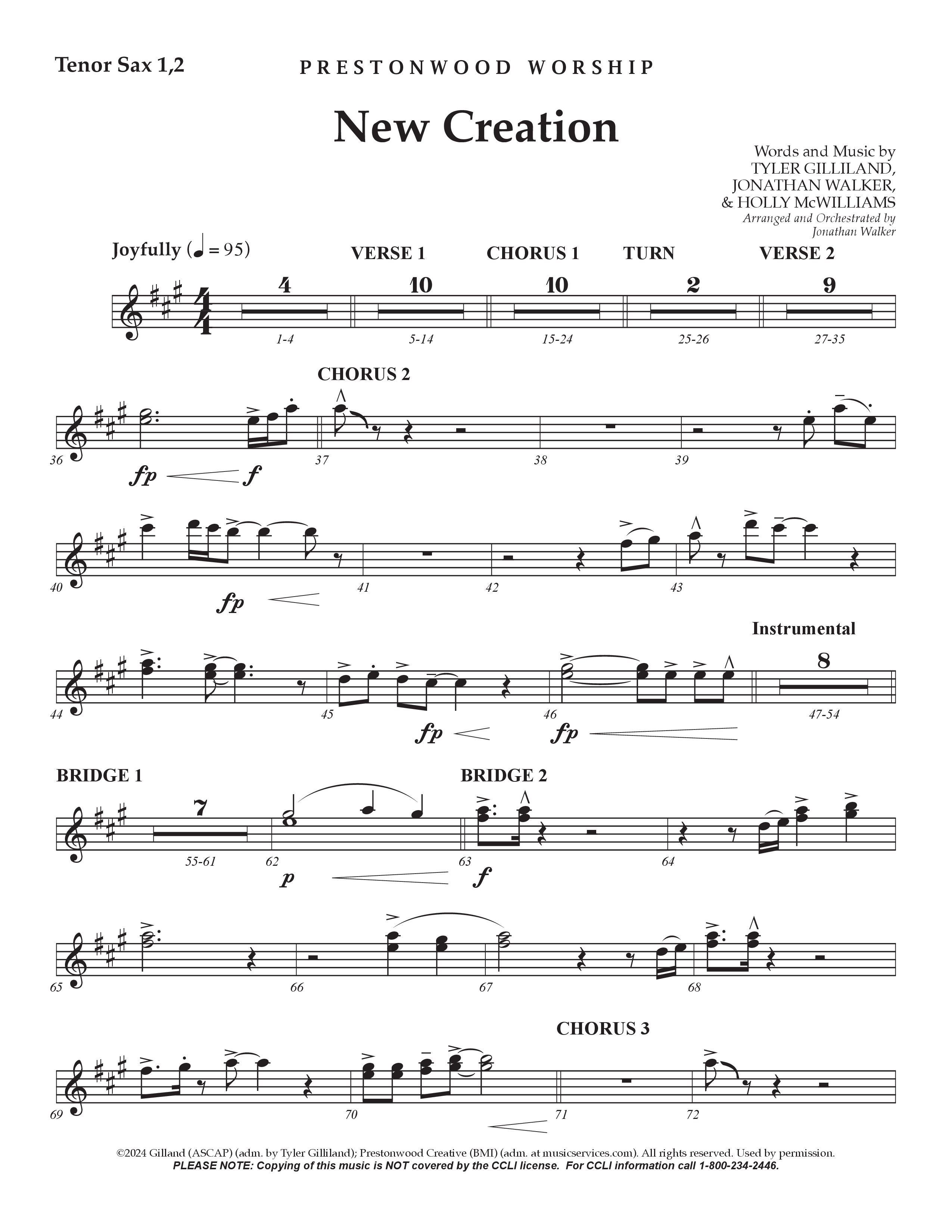 New Creation (Choral Anthem SATB) Tenor Sax 1/2 (Prestonwood Worship / Arr. Jonathan Walker)