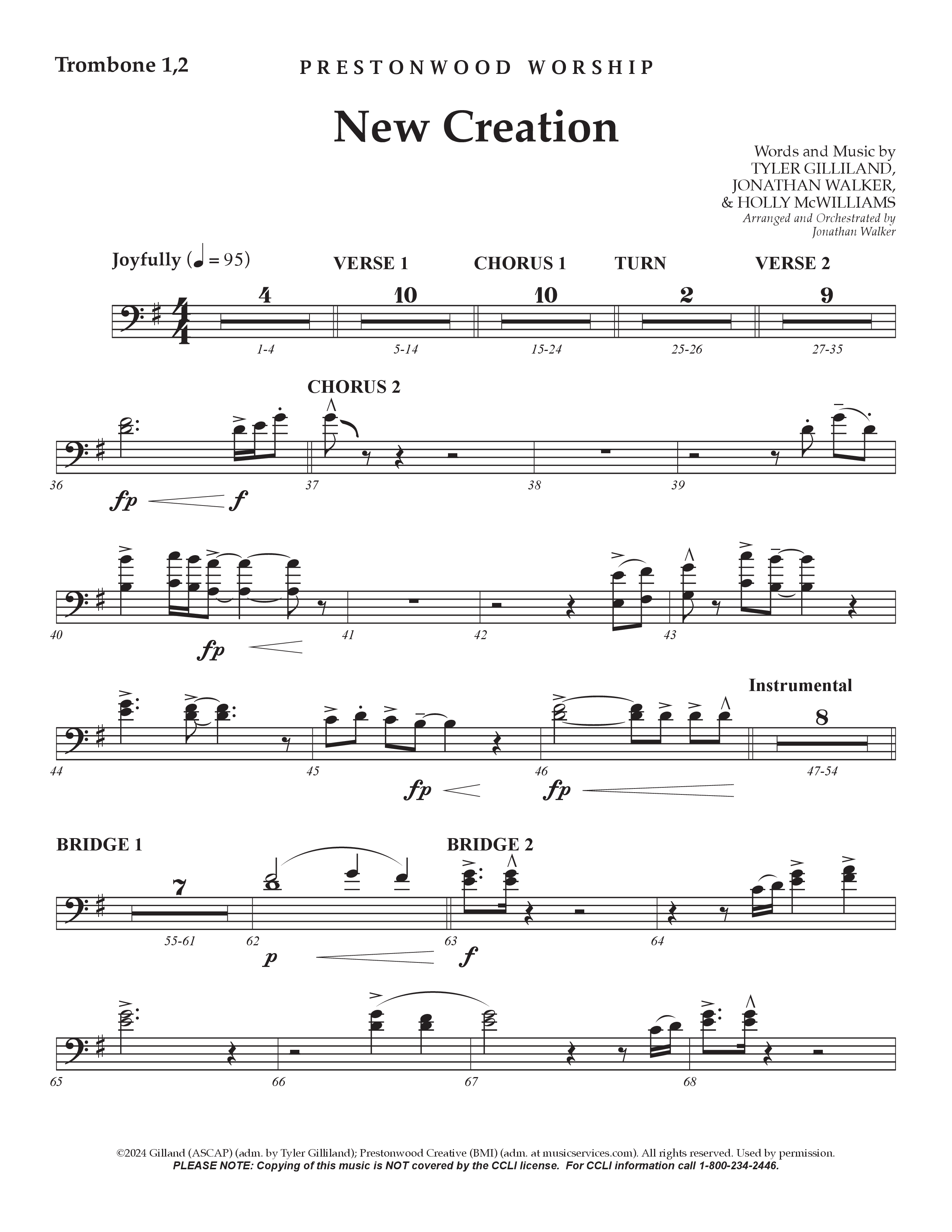 New Creation (Choral Anthem SATB) Trombone 1/2 (Prestonwood Worship / Arr. Jonathan Walker)