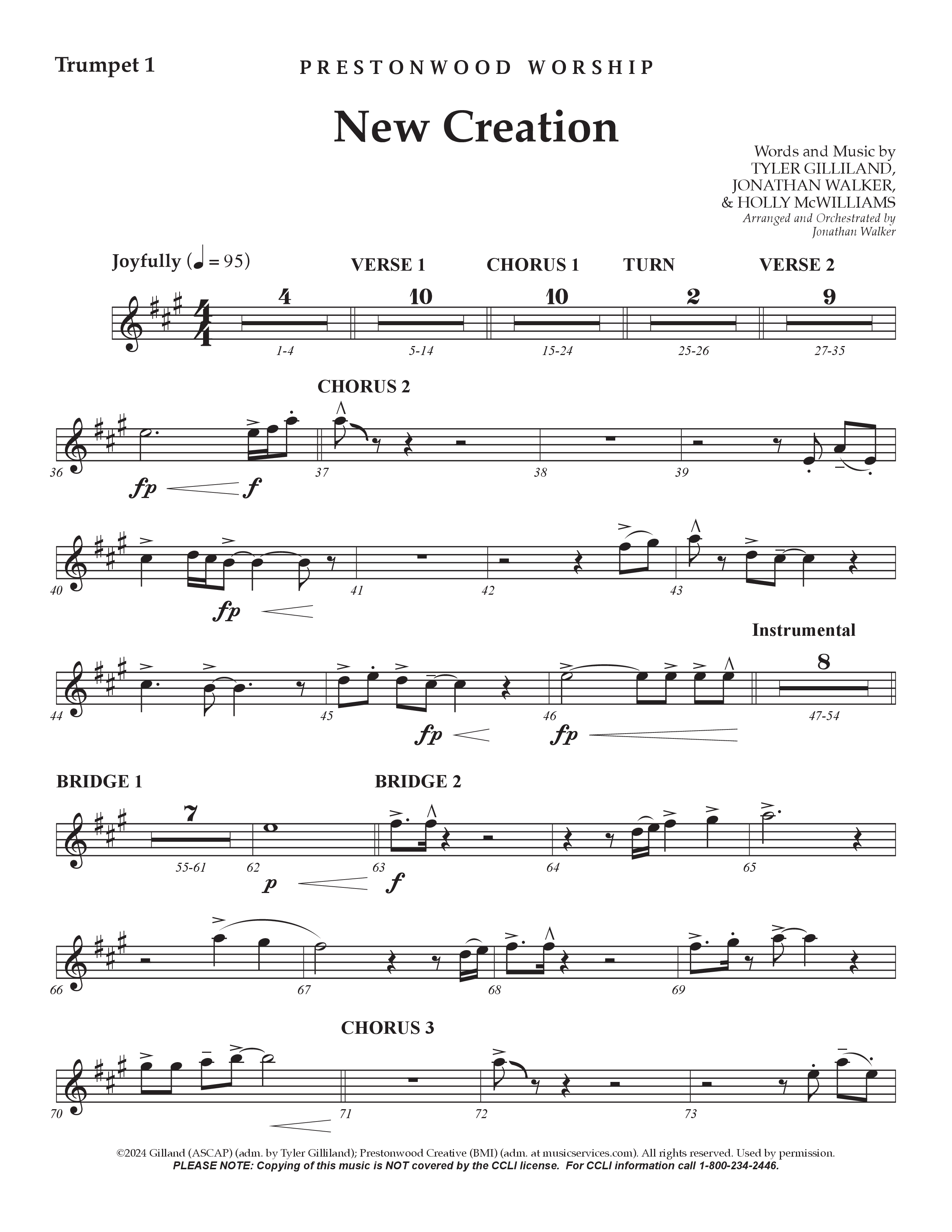 New Creation (Choral Anthem SATB) Trumpet 1 (Prestonwood Worship / Arr. Jonathan Walker)