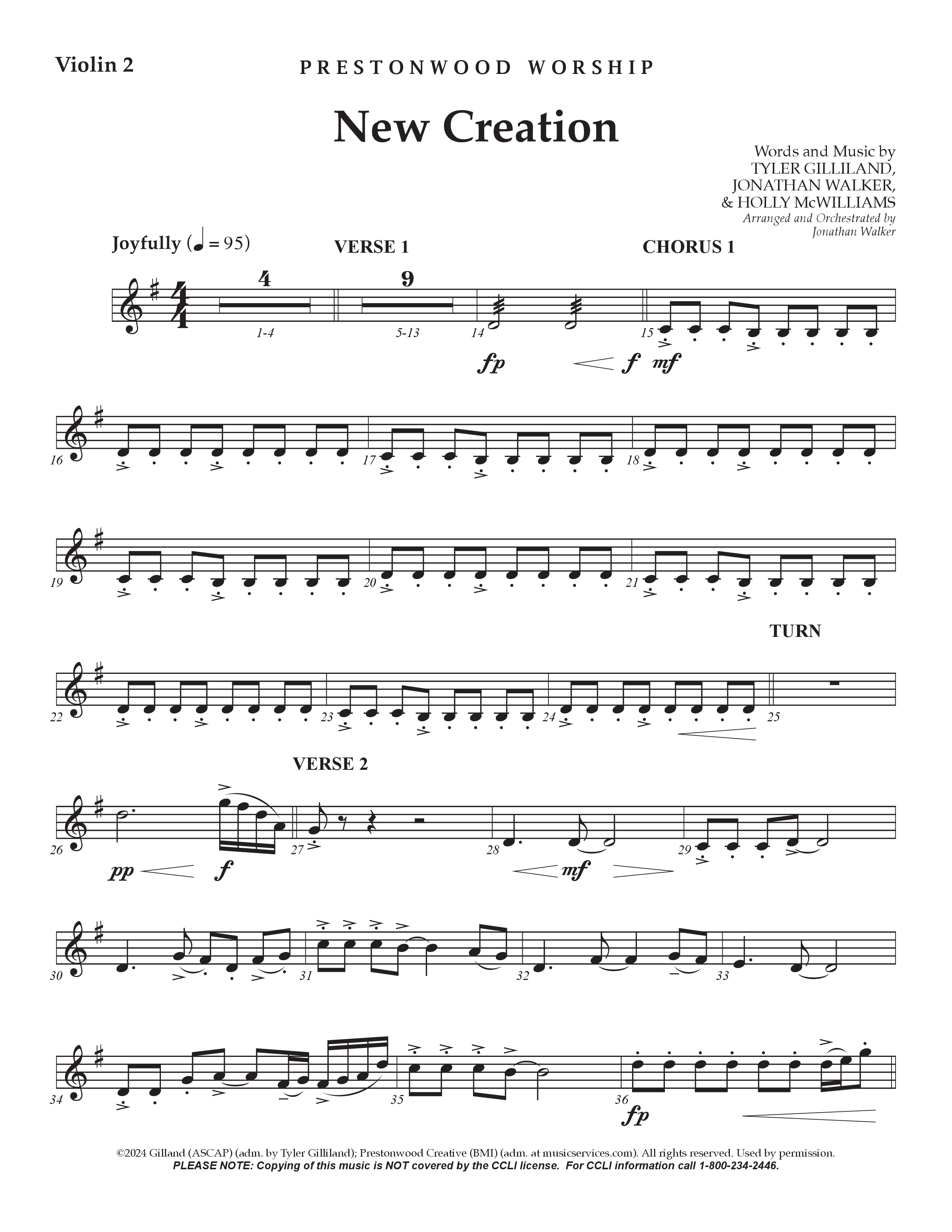 New Creation (Choral Anthem SATB) Violin 2 (Prestonwood Worship / Arr. Jonathan Walker)