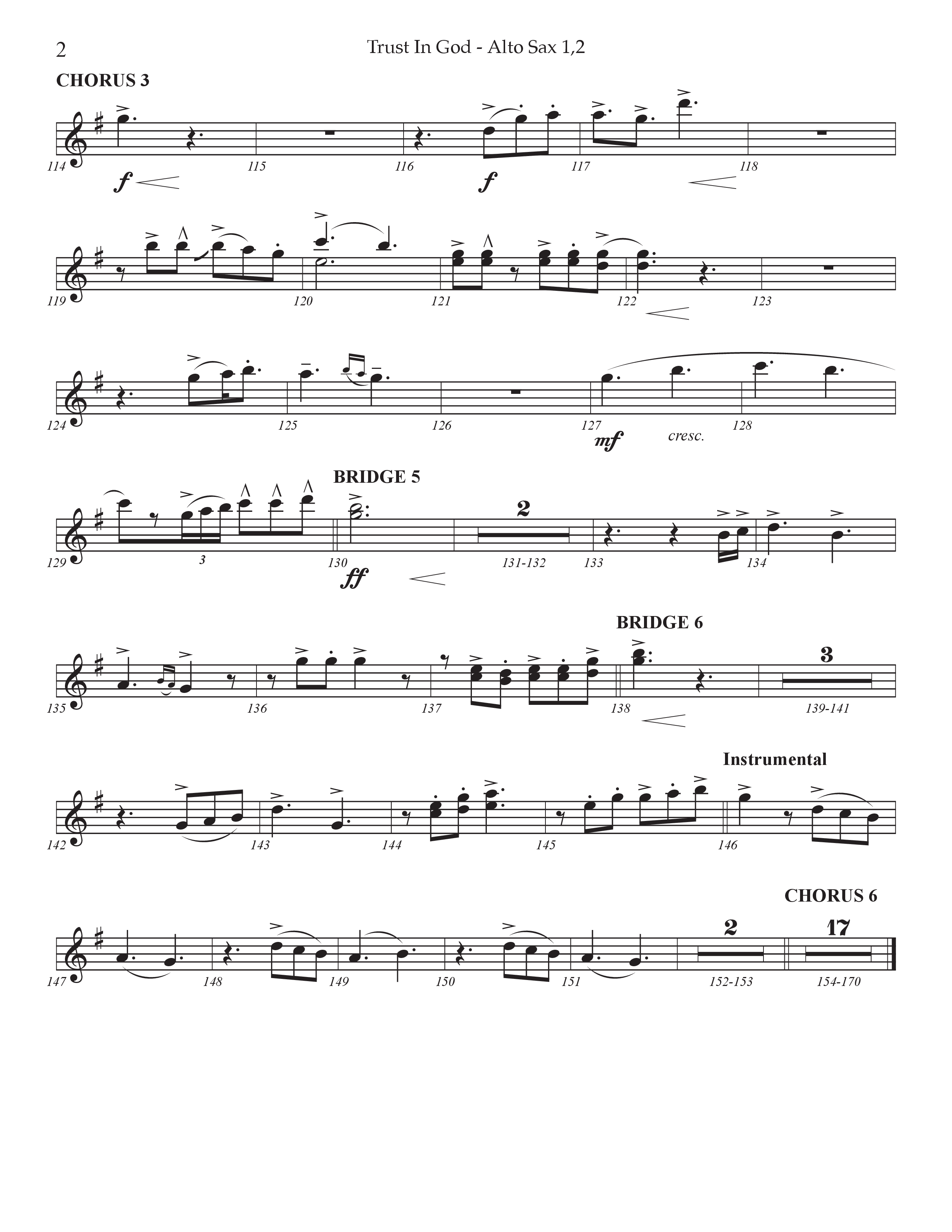 Trust In God (Choral Anthem SATB) Alto Sax 1/2 (Prestonwood Worship / Arr. Jonathan Walker)