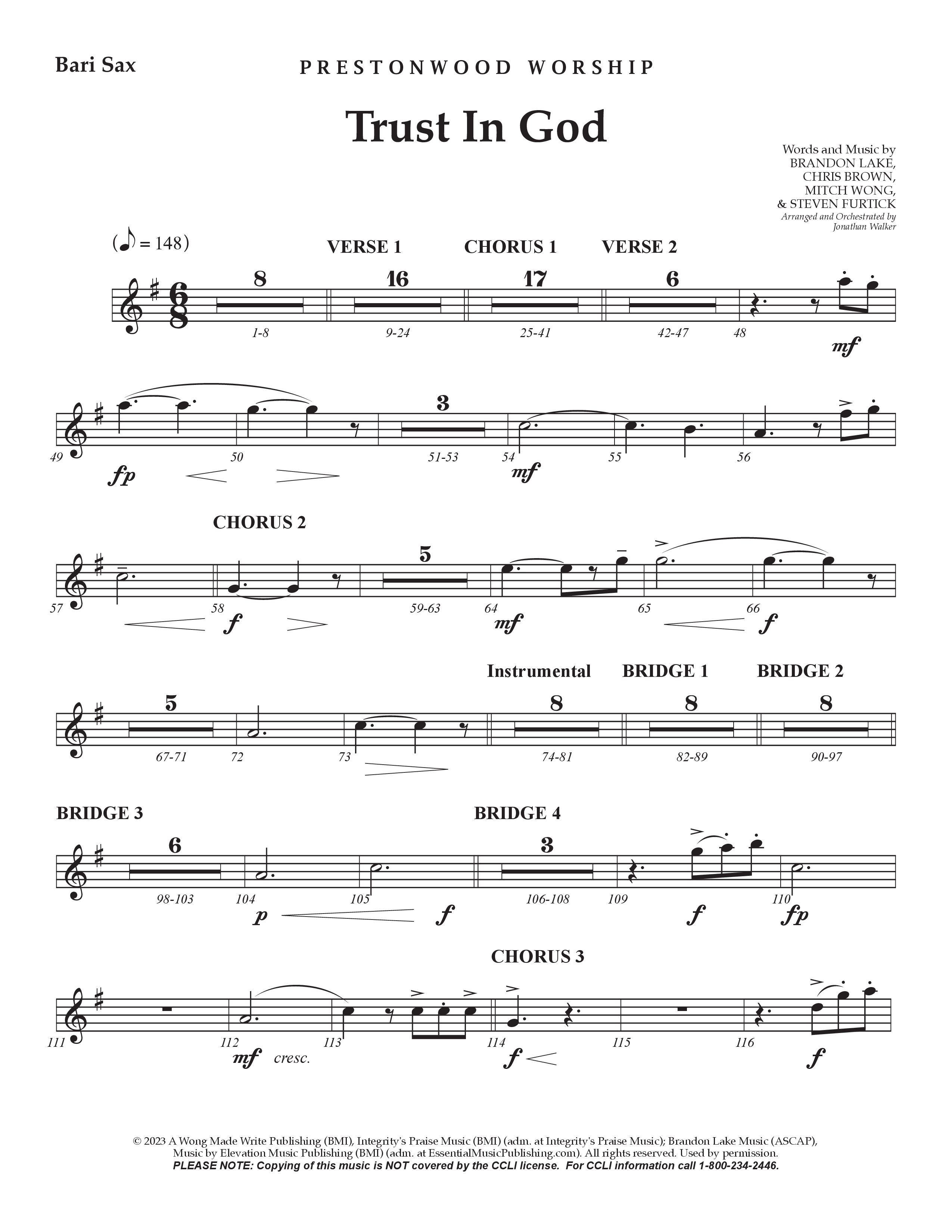 Trust In God (Choral Anthem SATB) Bari Sax (Prestonwood Worship / Arr. Jonathan Walker)