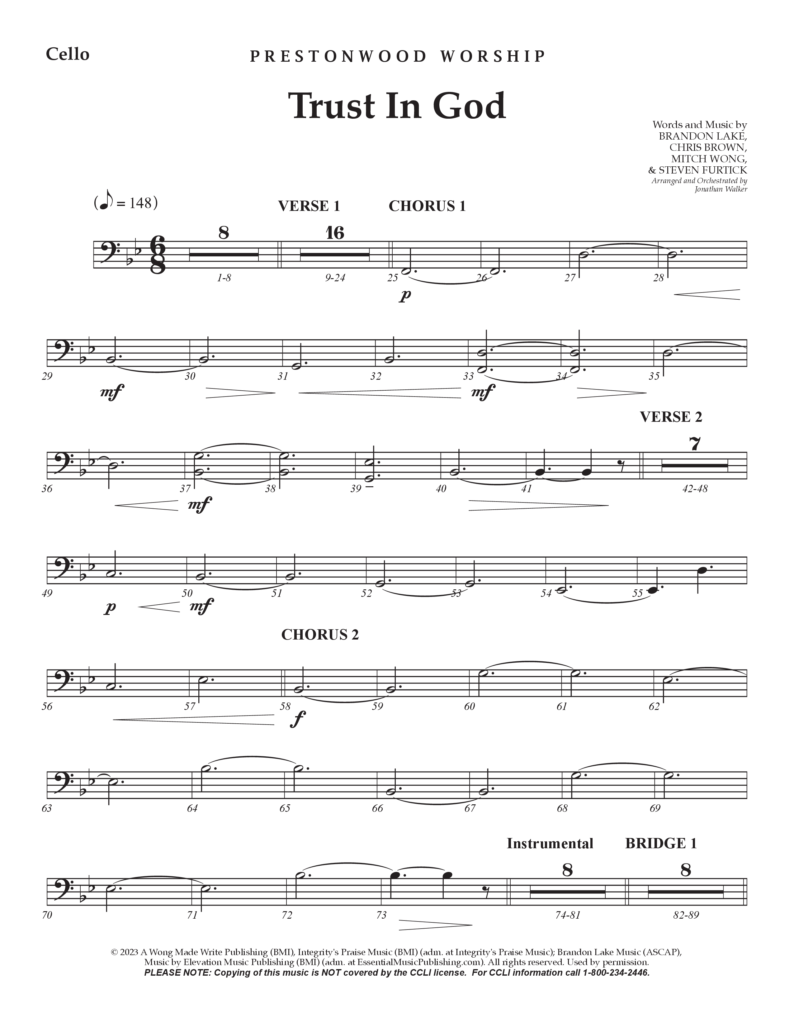 Trust In God (Choral Anthem SATB) Cello (Prestonwood Worship / Arr. Jonathan Walker)