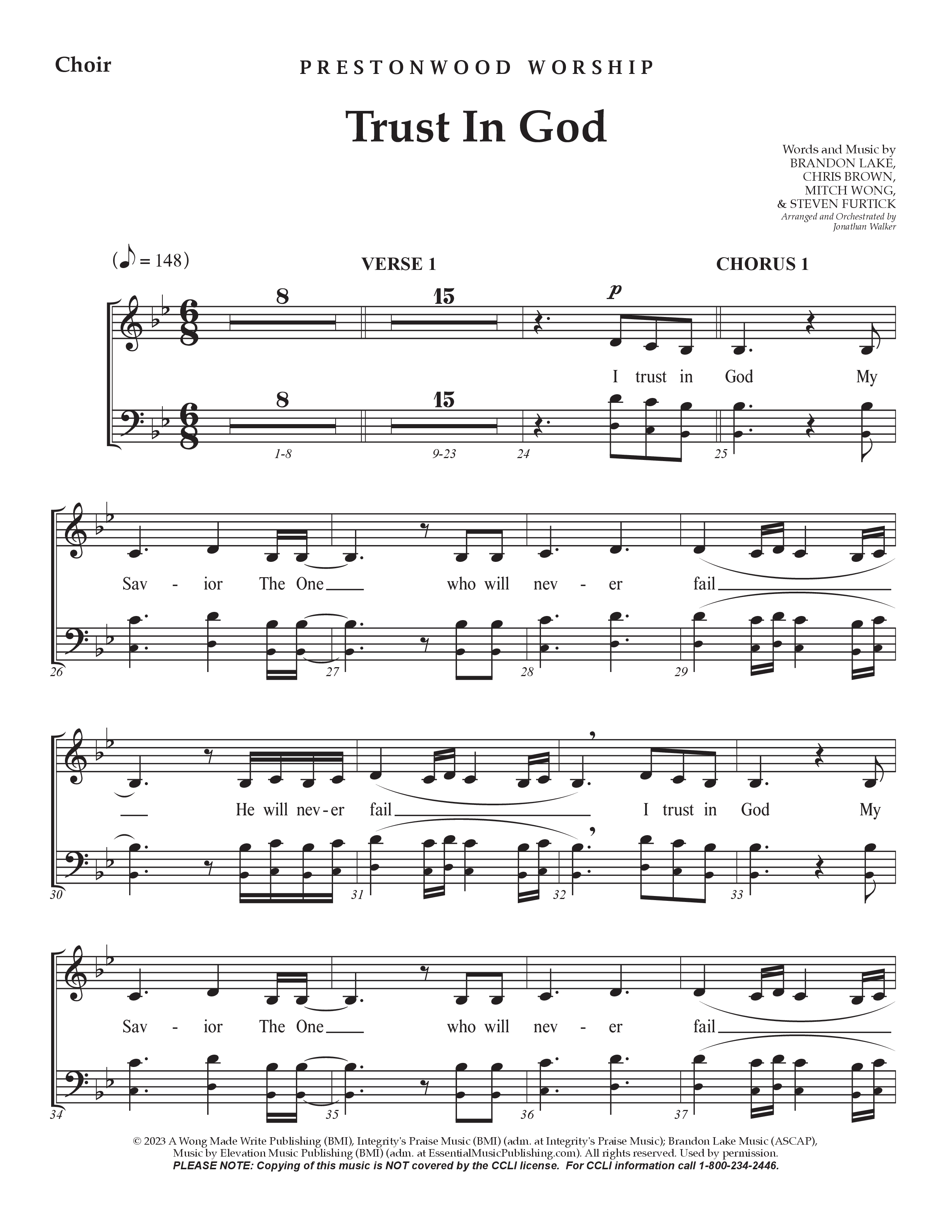 Trust In God (Choral Anthem SATB) Choir Sheet CH (Prestonwood Worship / Arr. Jonathan Walker)