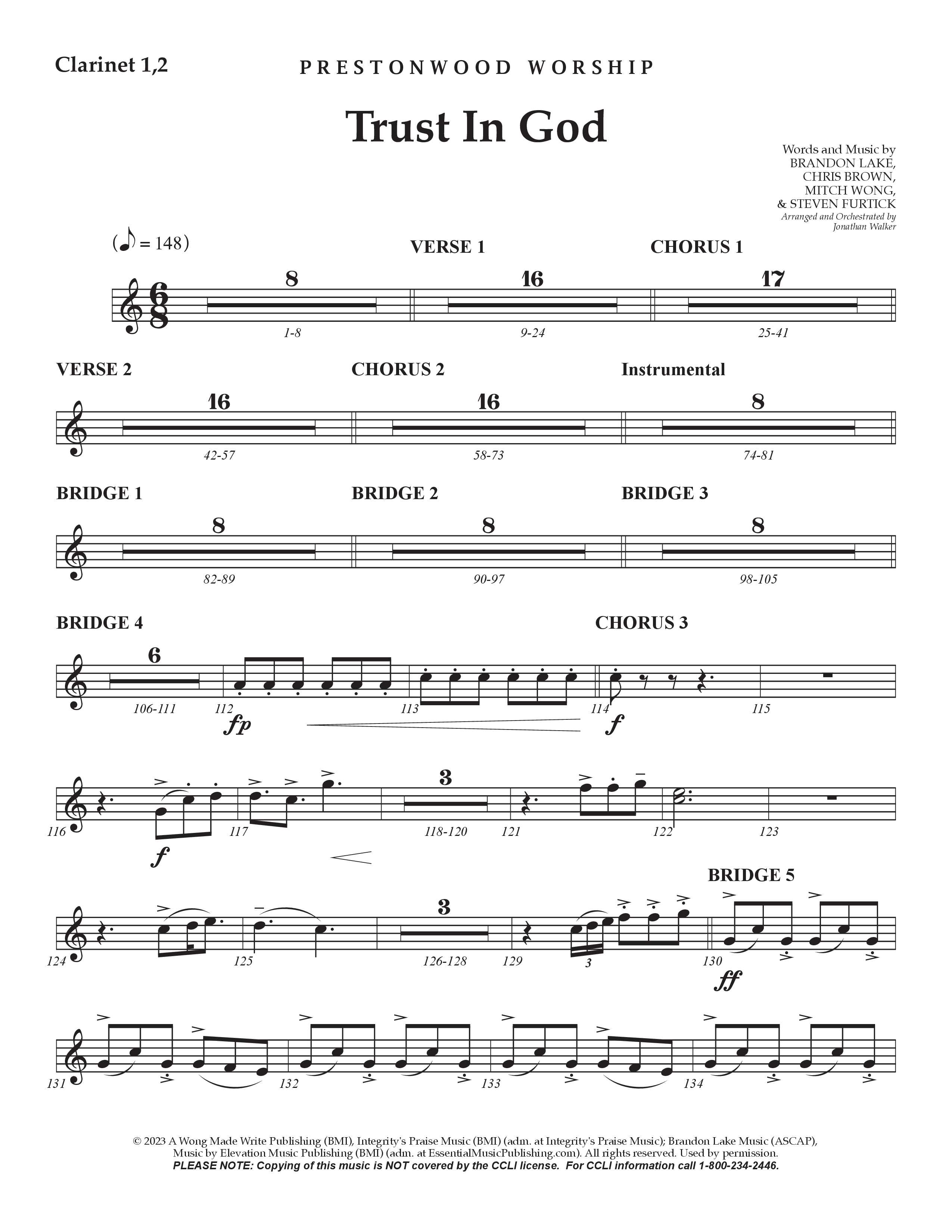 Trust In God (Choral Anthem SATB) Clarinet 1/2 (Prestonwood Worship / Arr. Jonathan Walker)