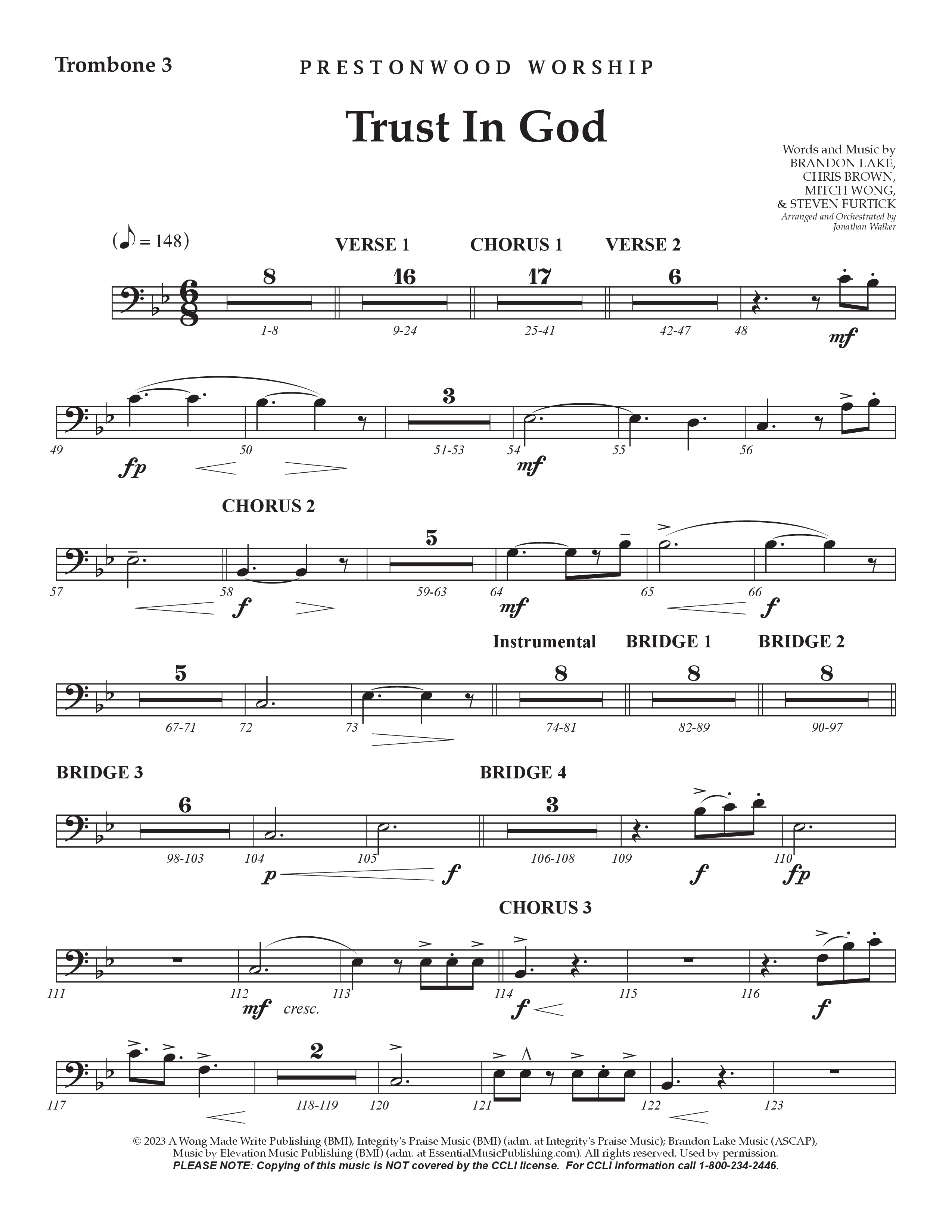 Trust In God (Choral Anthem SATB) Trombone 3 (Prestonwood Worship / Arr. Jonathan Walker)