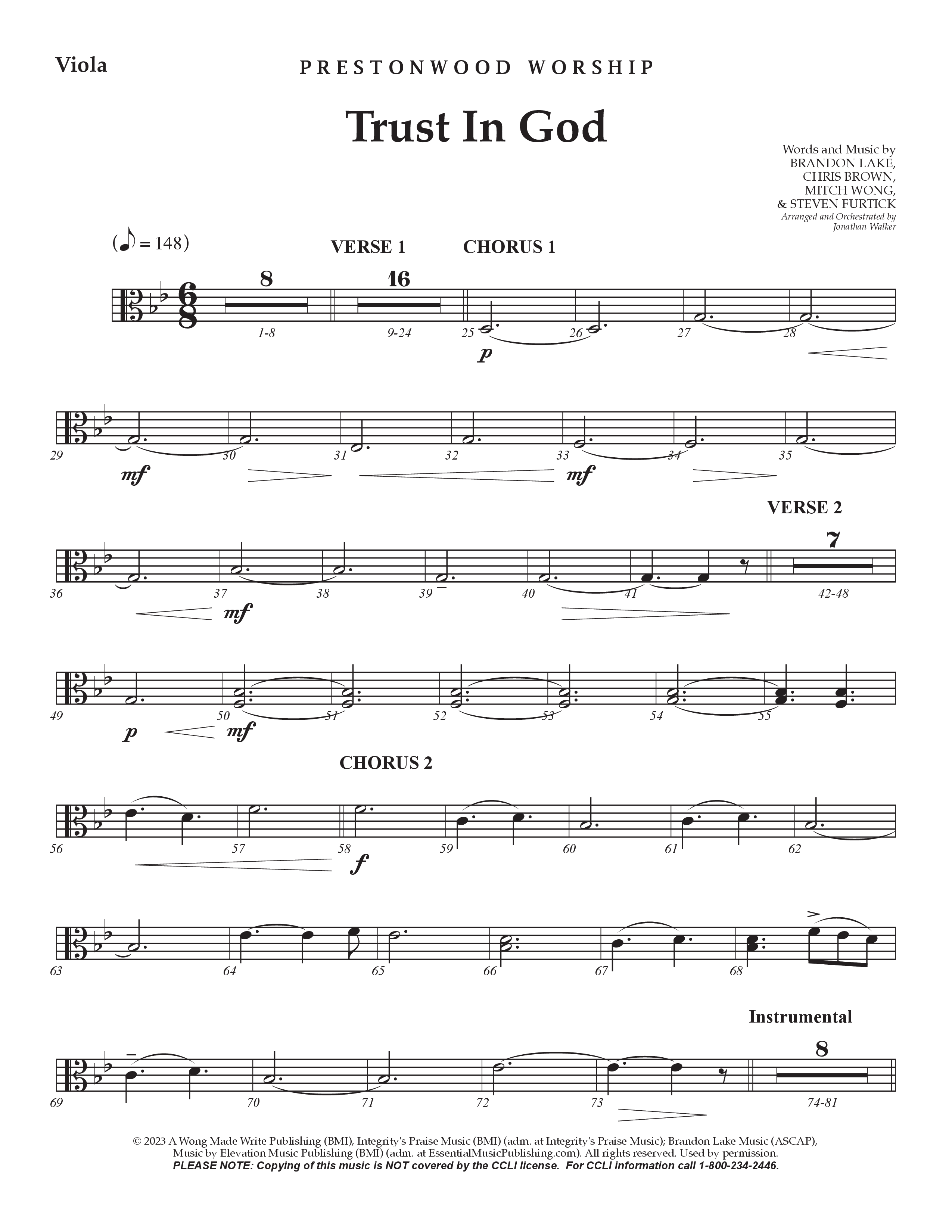 Trust In God (Choral Anthem SATB) Viola (Prestonwood Worship / Arr. Jonathan Walker)