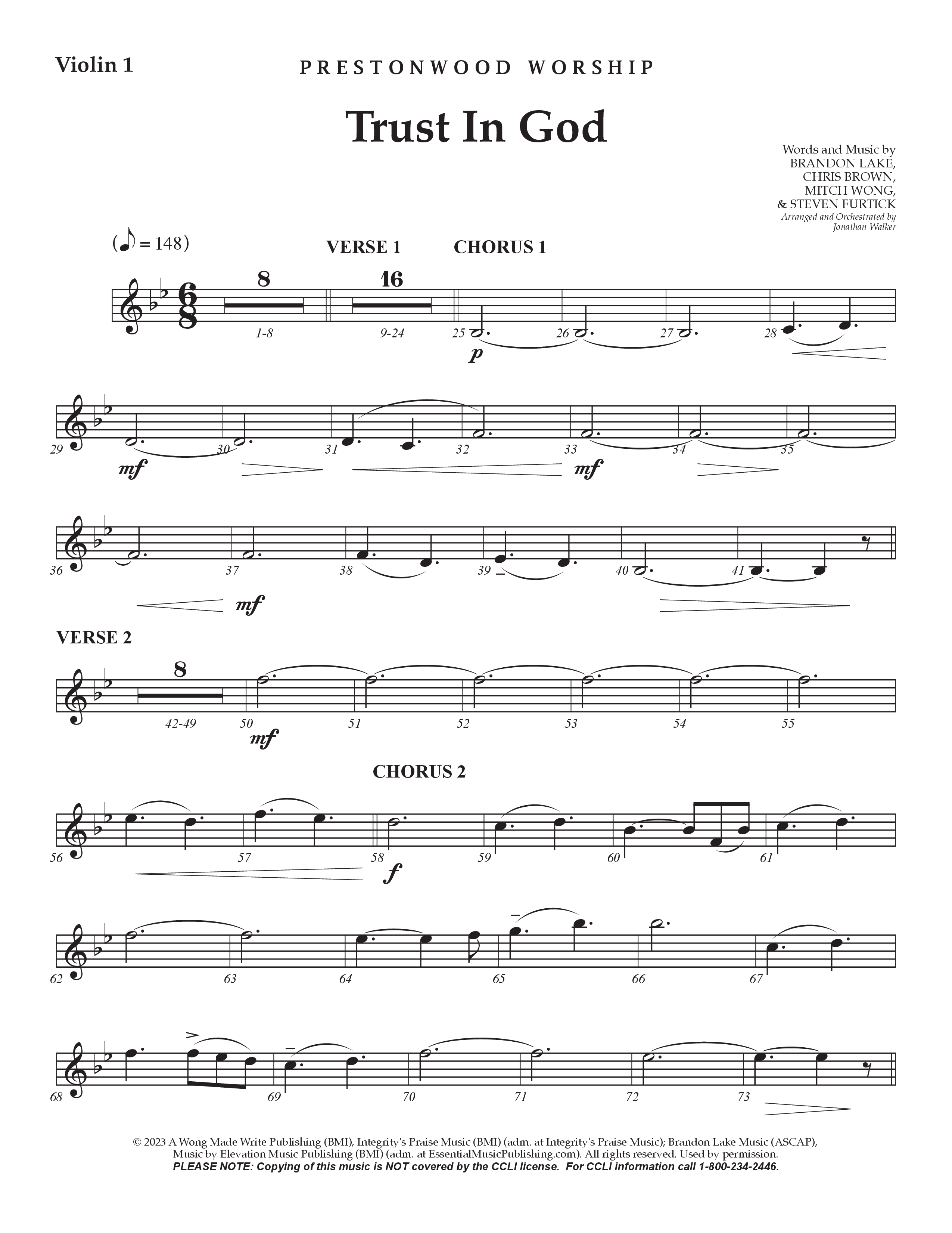 Trust In God (Choral Anthem SATB) String Ensemble (Prestonwood Worship / Arr. Jonathan Walker)