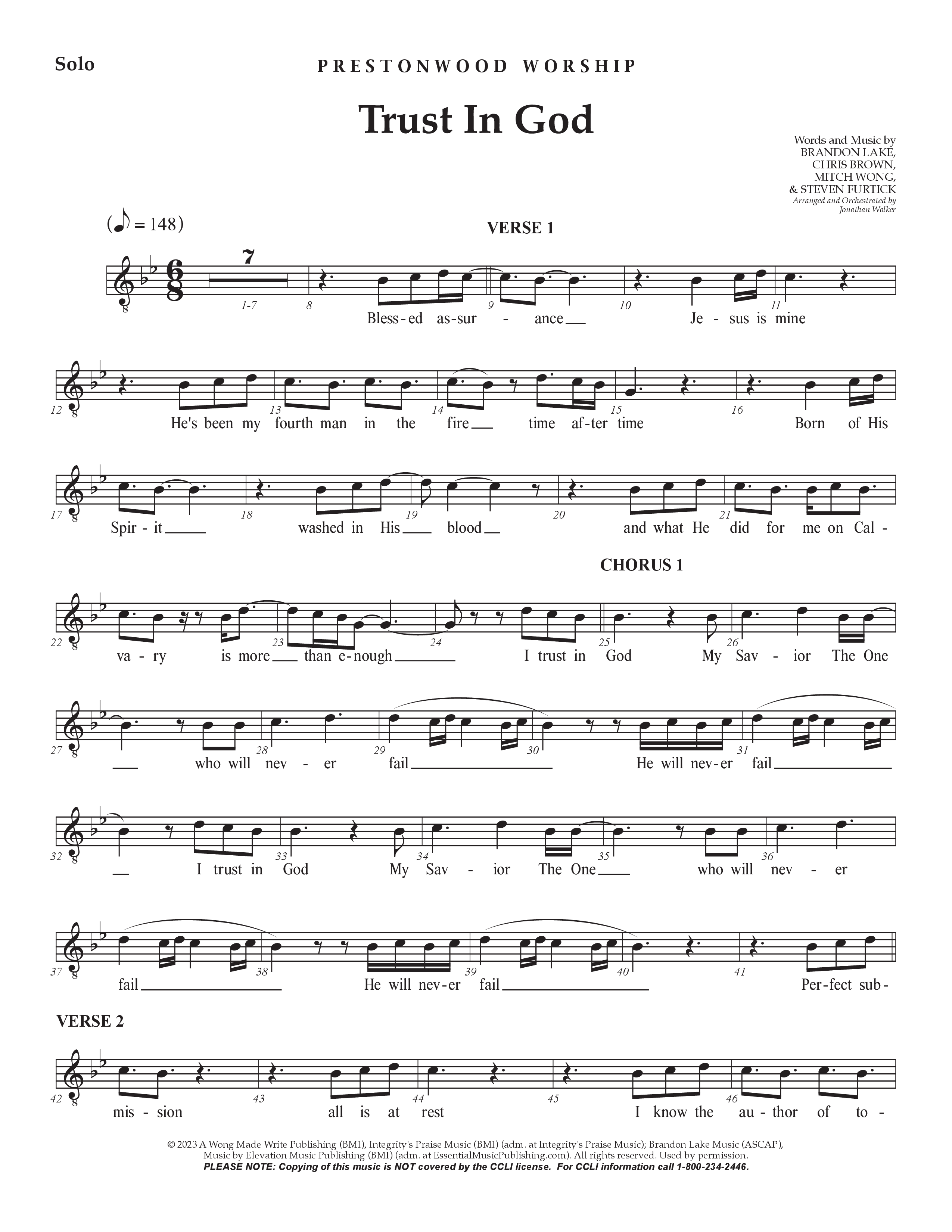 Trust In God (Choral Anthem SATB) Vocal Solo (Prestonwood Worship / Arr. Jonathan Walker)