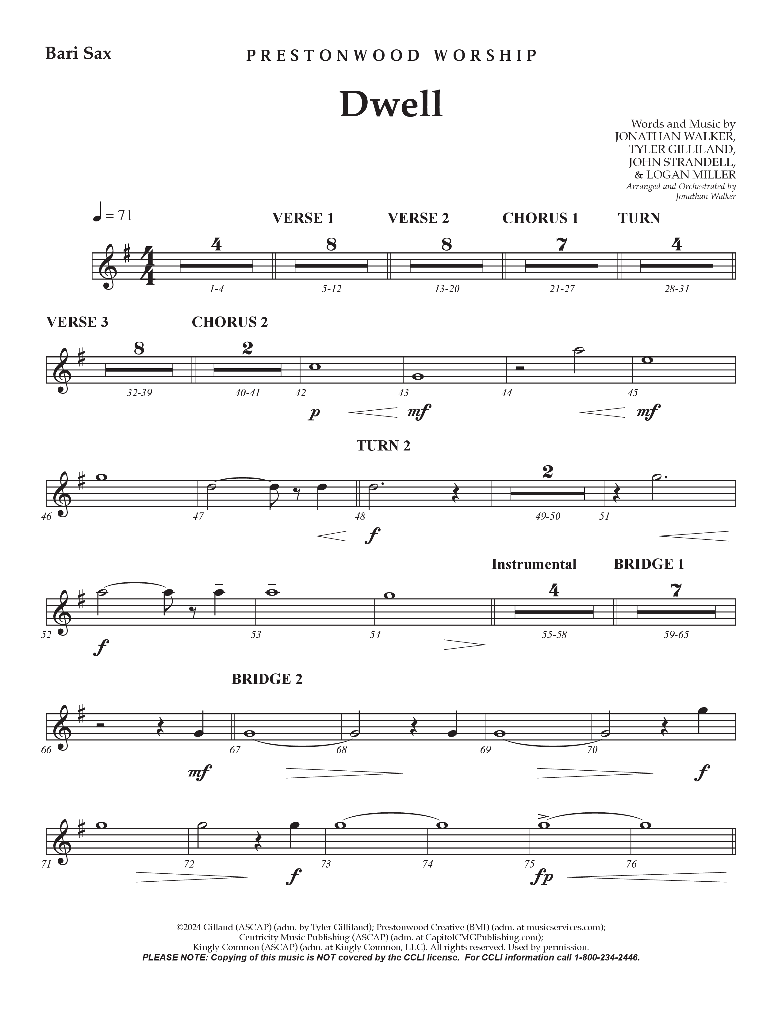 Dwell (Choral Anthem SATB) Bari Sax (Prestonwood Worship / Arr. Jonathan Walker)