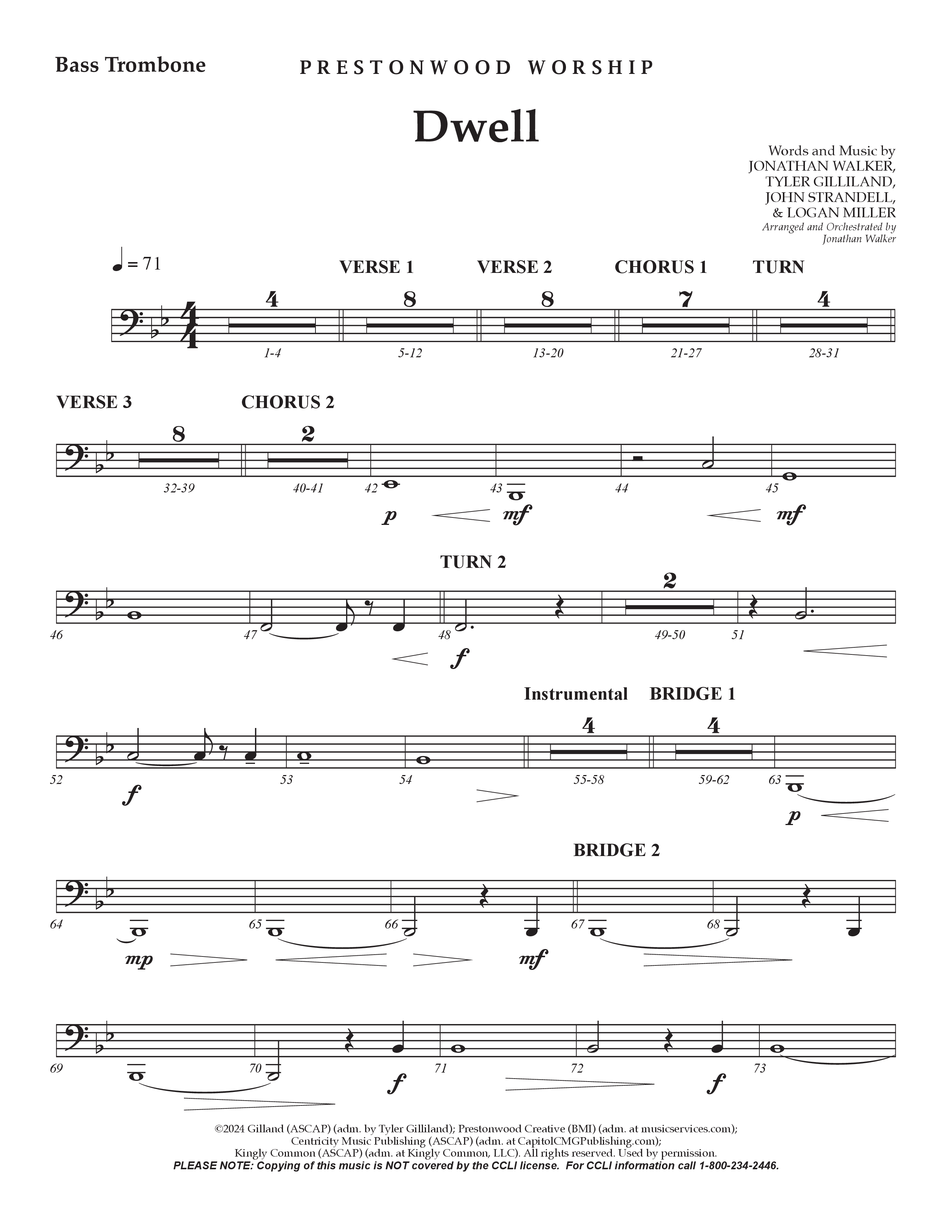 Dwell (Choral Anthem SATB) Bass Trombone (Prestonwood Worship / Arr. Jonathan Walker)