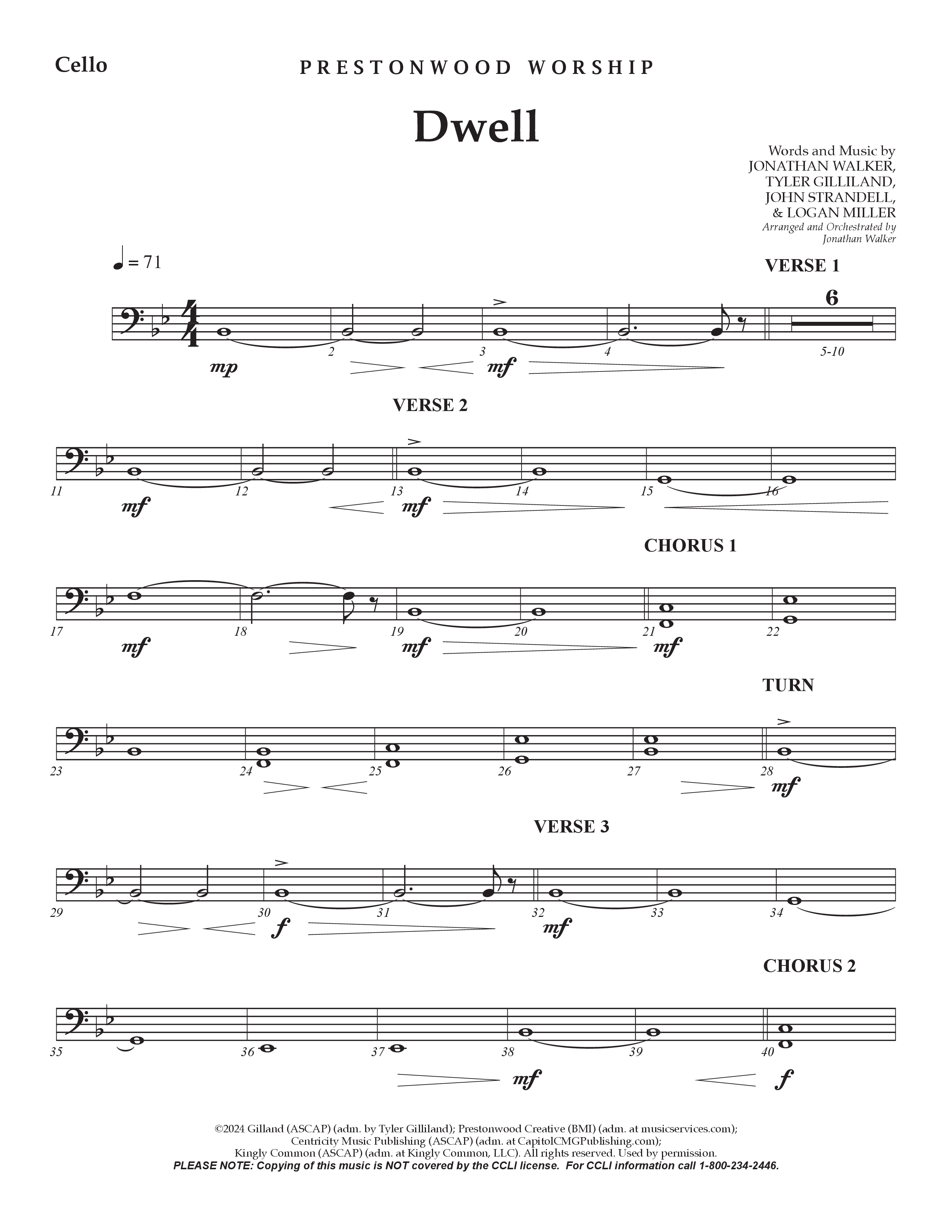 Dwell (Choral Anthem SATB) Cello (Prestonwood Worship / Arr. Jonathan Walker)