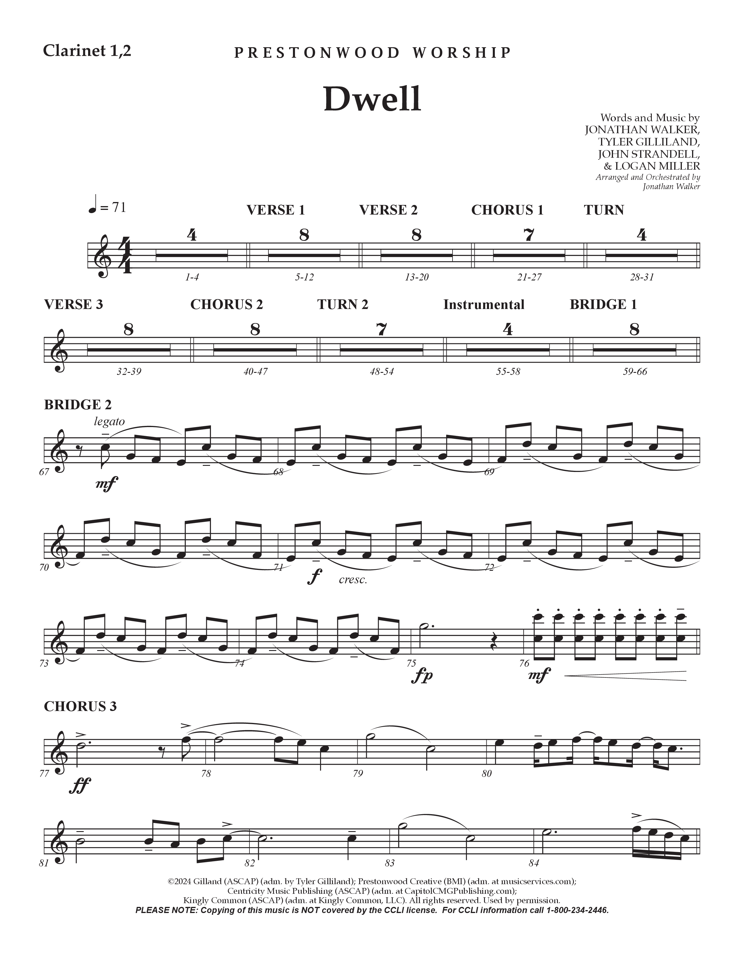 Dwell (Choral Anthem SATB) Clarinet 1/2 (Prestonwood Worship / Arr. Jonathan Walker)