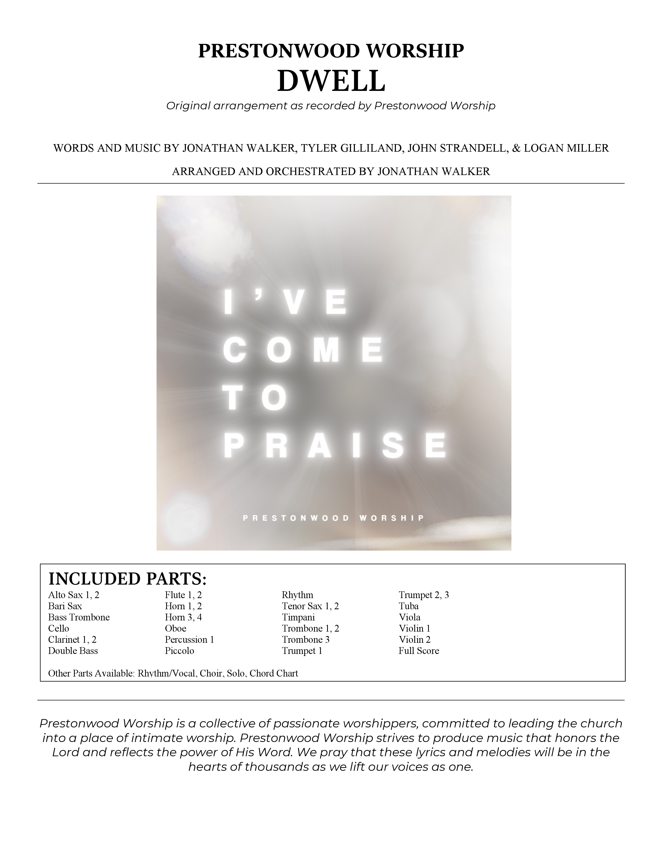 Dwell (Choral Anthem SATB) Cover Sheet (Prestonwood Worship / Arr. Jonathan Walker)