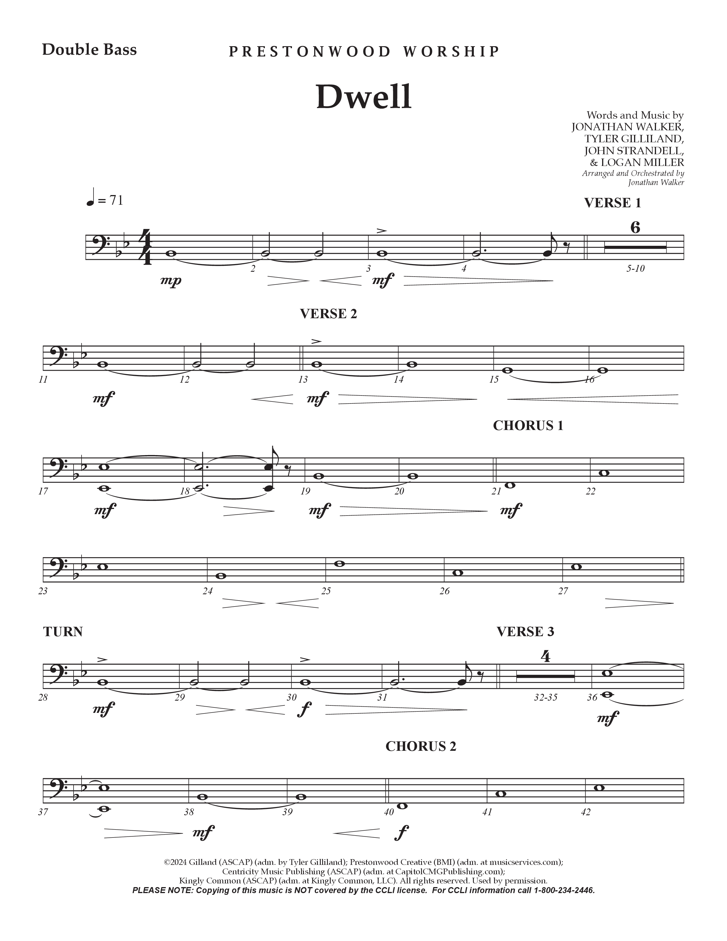 Dwell (Choral Anthem SATB) Double Bass (Prestonwood Worship / Arr. Jonathan Walker)