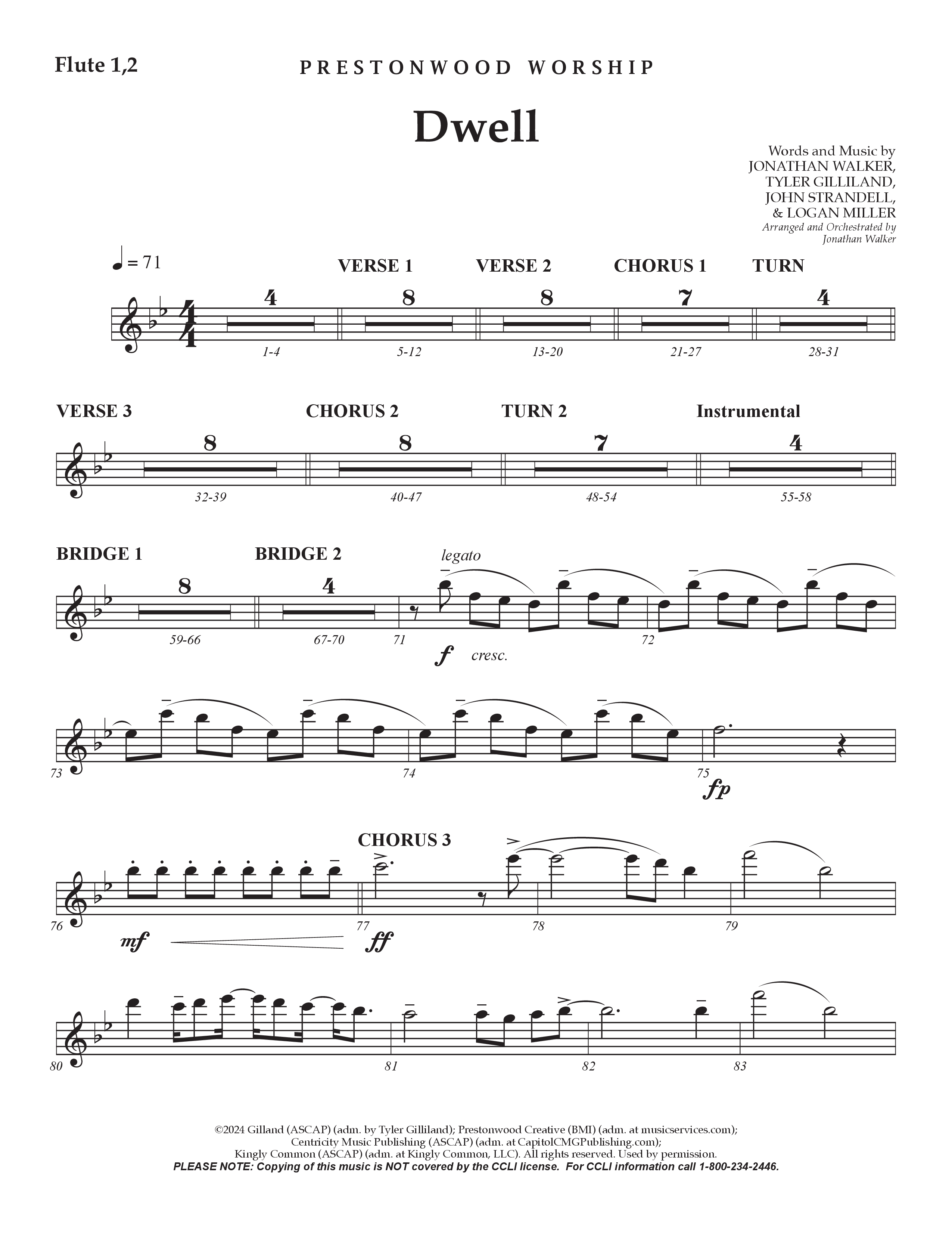 Dwell (Choral Anthem SATB) Flute 1/2 (Prestonwood Worship / Arr. Jonathan Walker)
