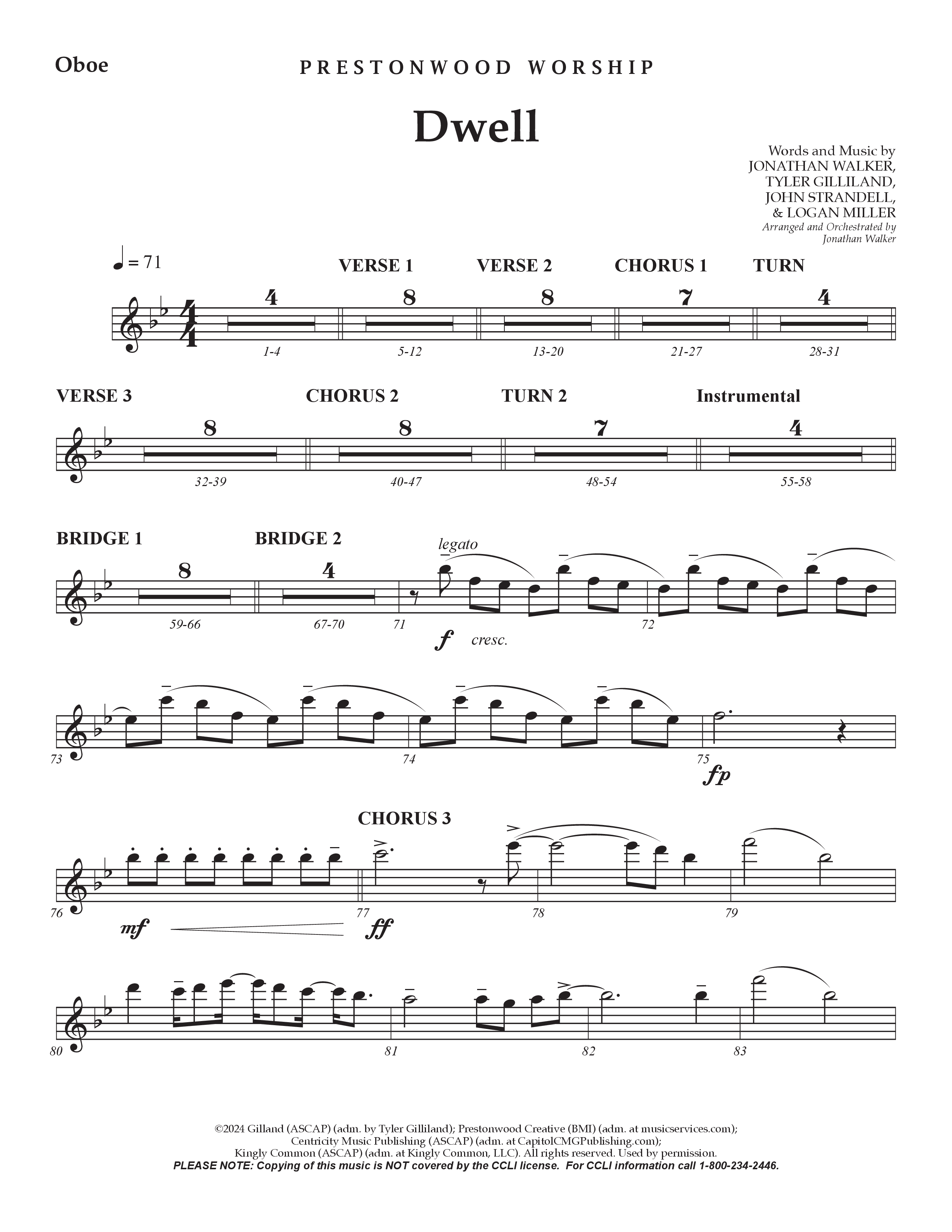 Dwell (Choral Anthem SATB) Oboe (Prestonwood Worship / Arr. Jonathan Walker)