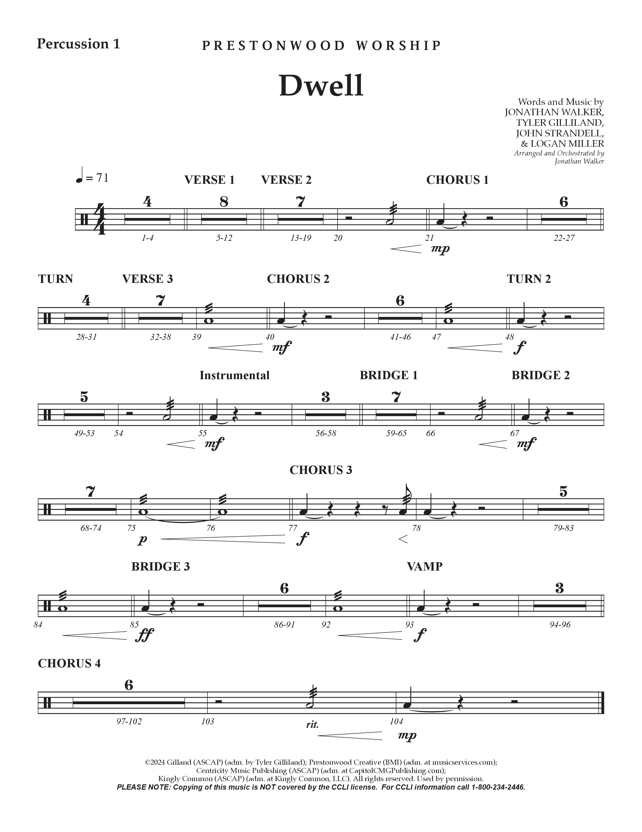 Dwell (Choral Anthem SATB) Percussion (Prestonwood Worship / Arr. Jonathan Walker)