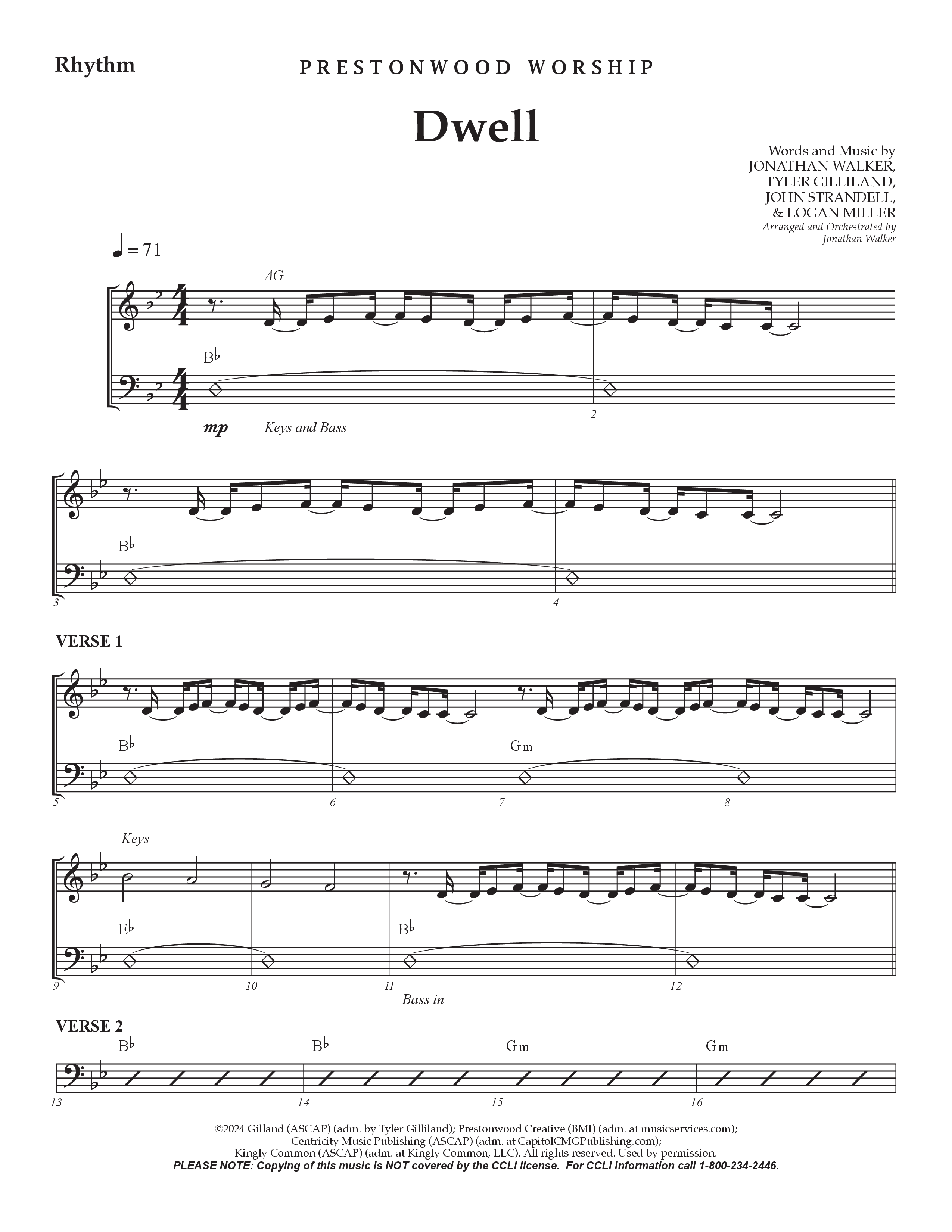 Dwell (Choral Anthem SATB) Rhythm Chart (Prestonwood Worship / Arr. Jonathan Walker)