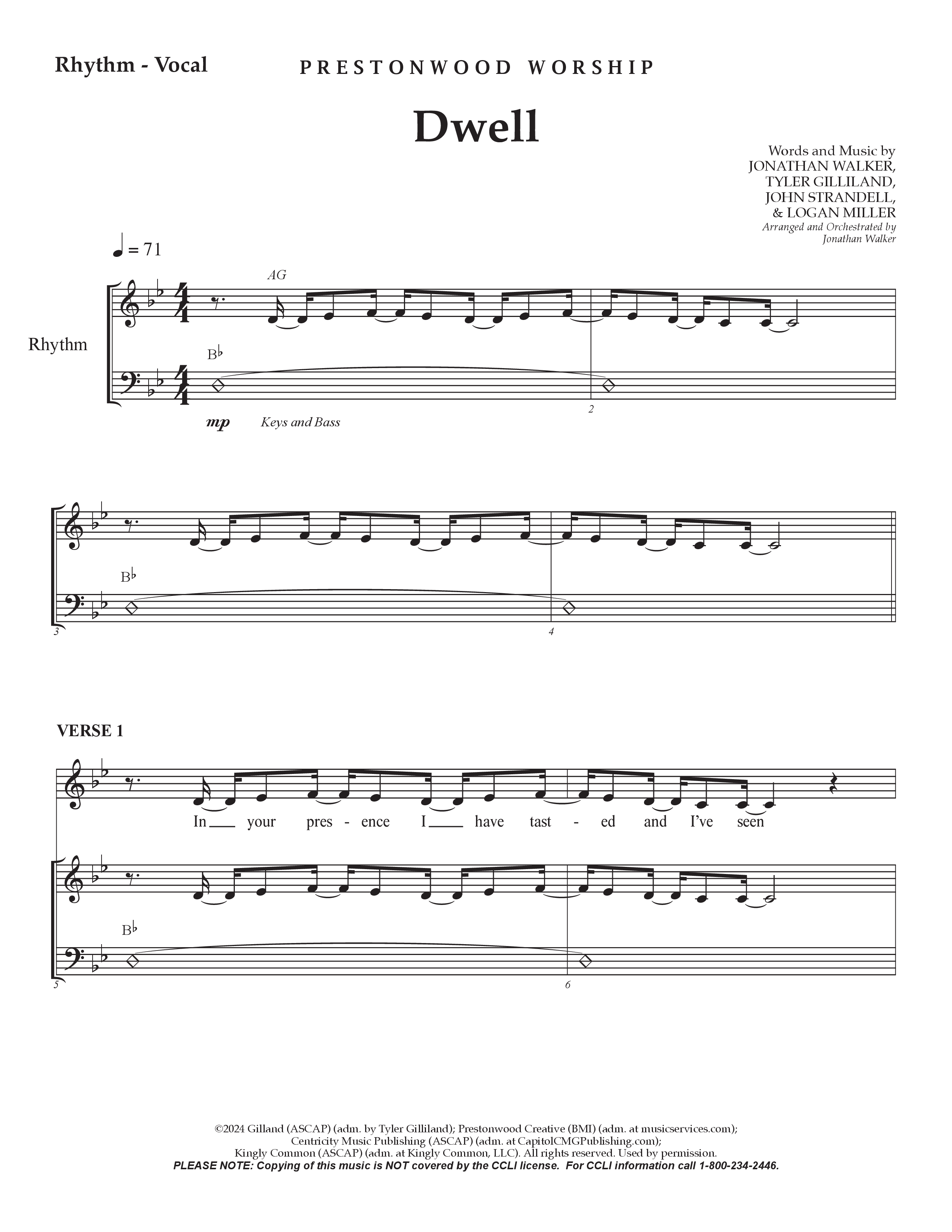 Dwell (Choral Anthem SATB) Rhythm/Vocal (Prestonwood Worship / Arr. Jonathan Walker)