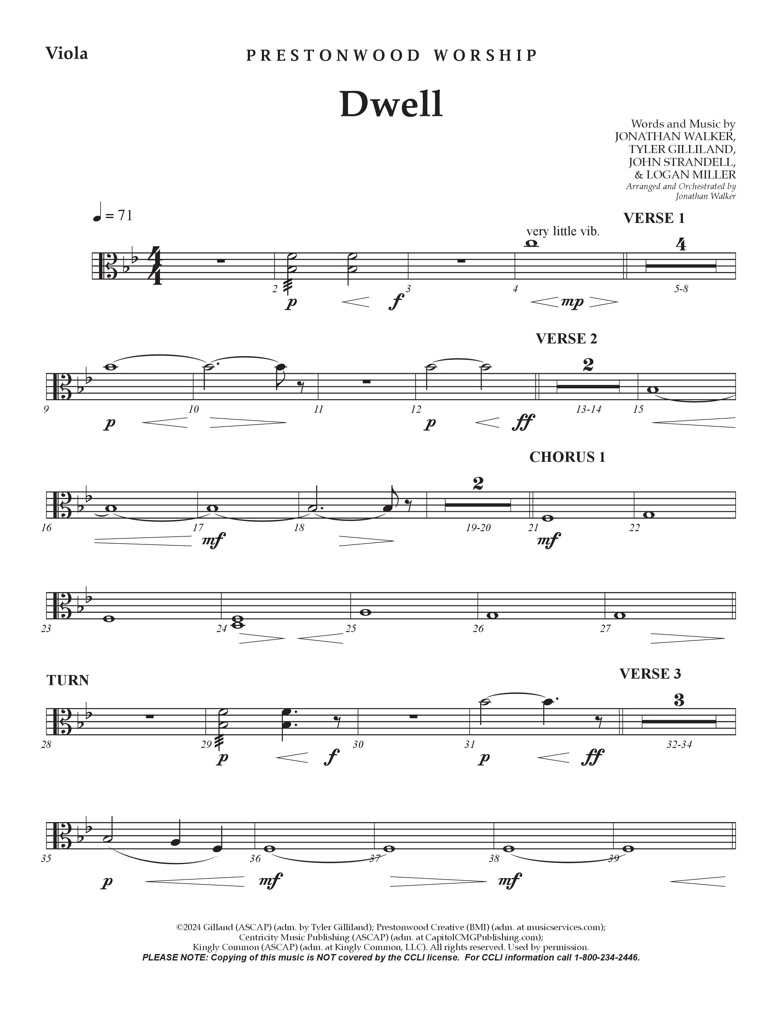 Dwell (Choral Anthem SATB) Viola (Prestonwood Worship / Arr. Jonathan Walker)