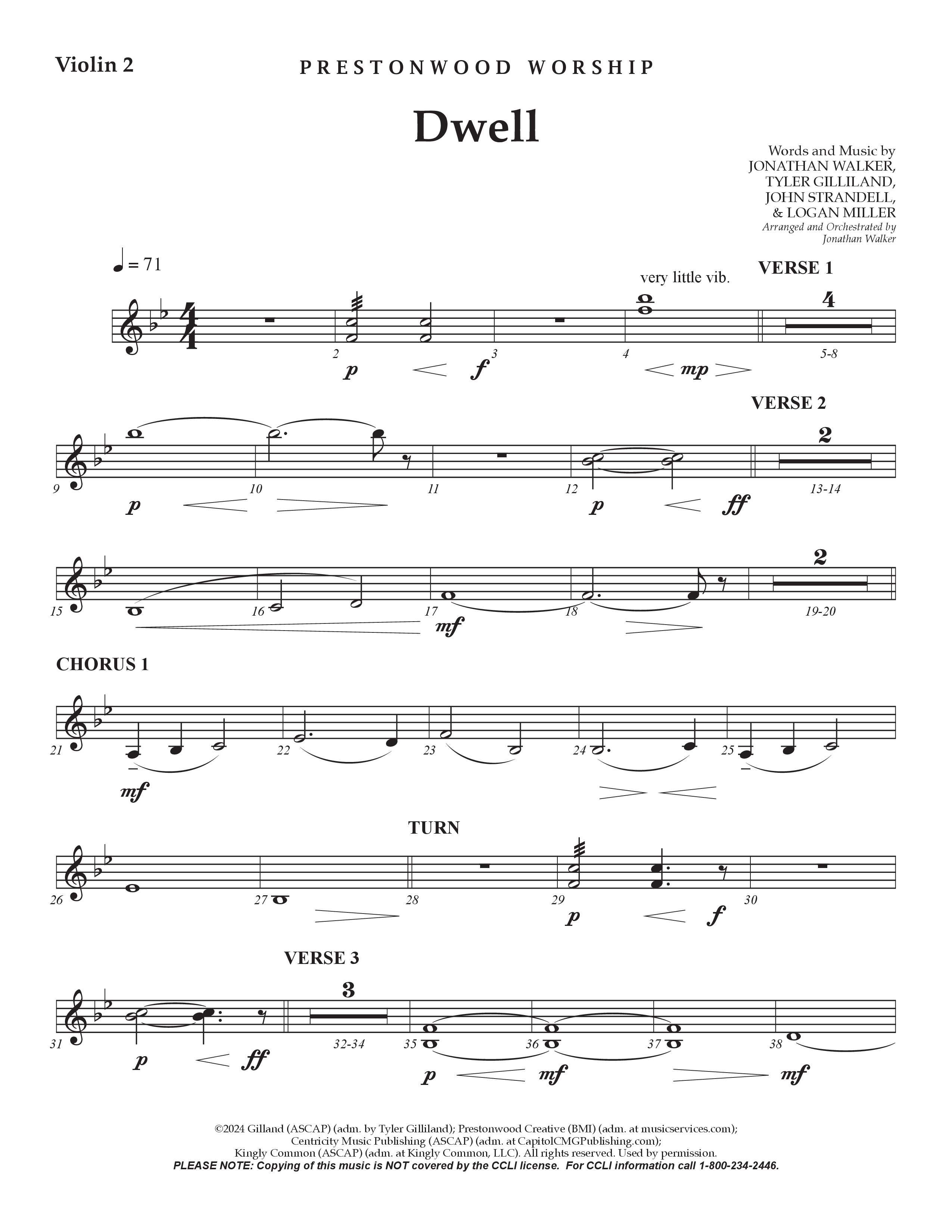 Dwell (Choral Anthem SATB) Violin 2 (Prestonwood Worship / Arr. Jonathan Walker)