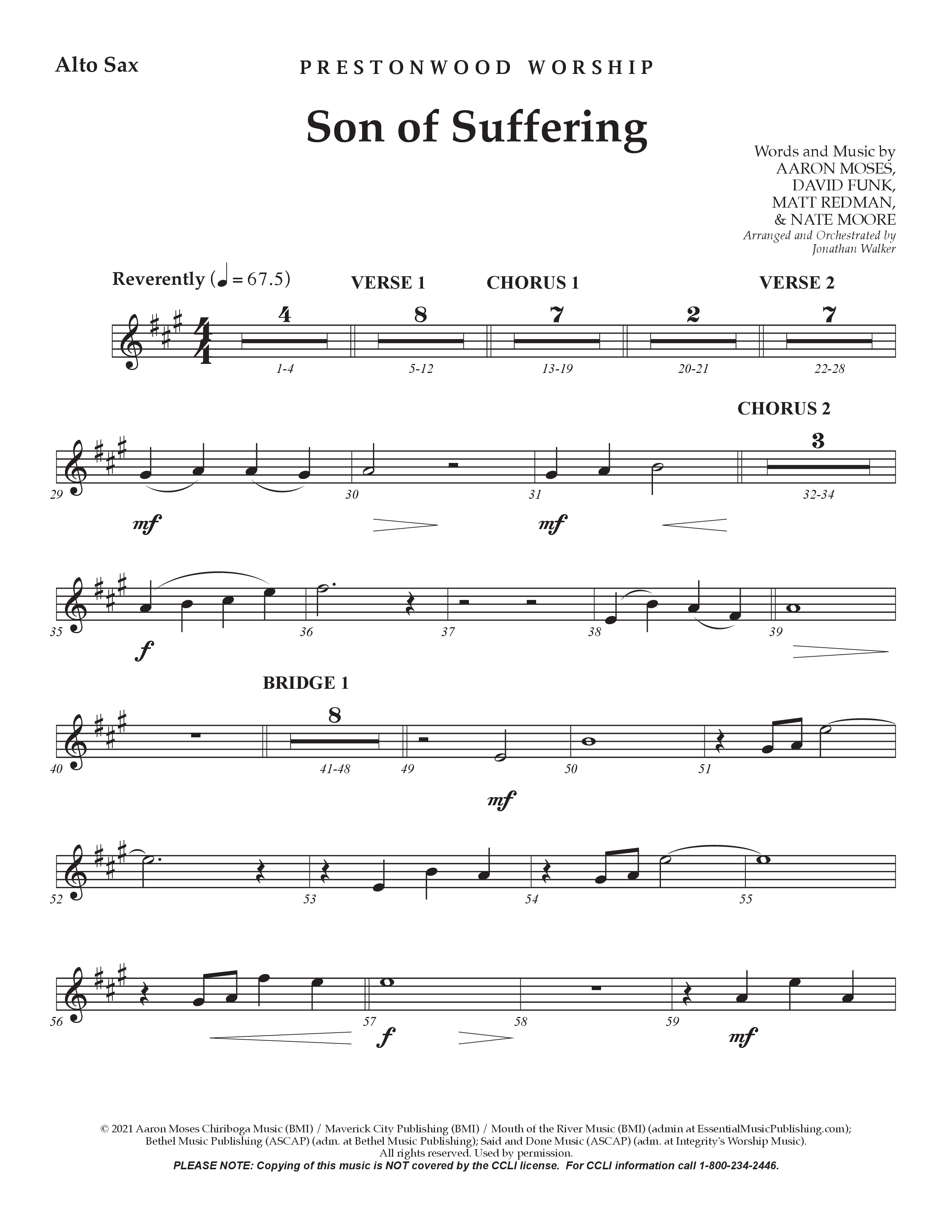 Son Of Suffering (Choral Anthem SATB) Alto Sax 1/2 (Prestonwood Worship / Arr. Jonathan Walker)