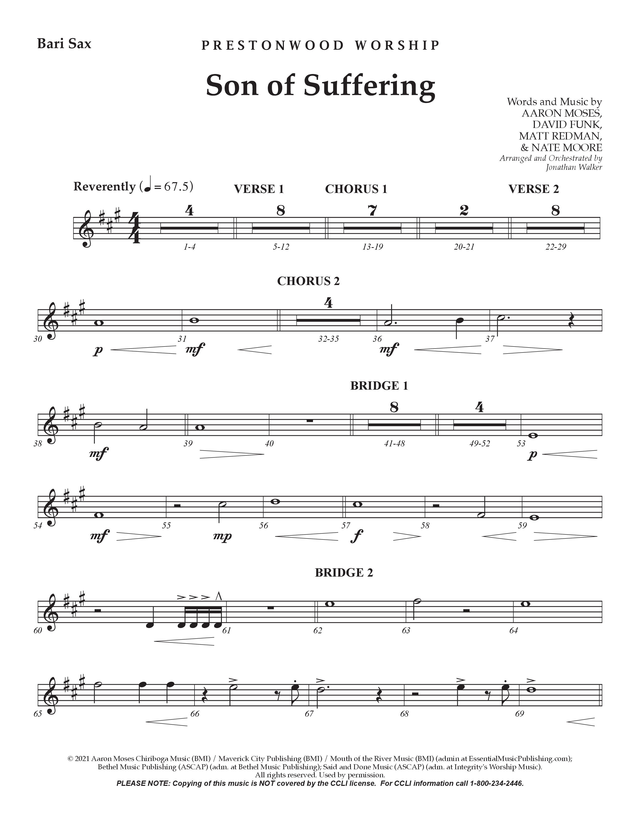 Son Of Suffering (Choral Anthem SATB) Bari Sax (Prestonwood Worship / Arr. Jonathan Walker)