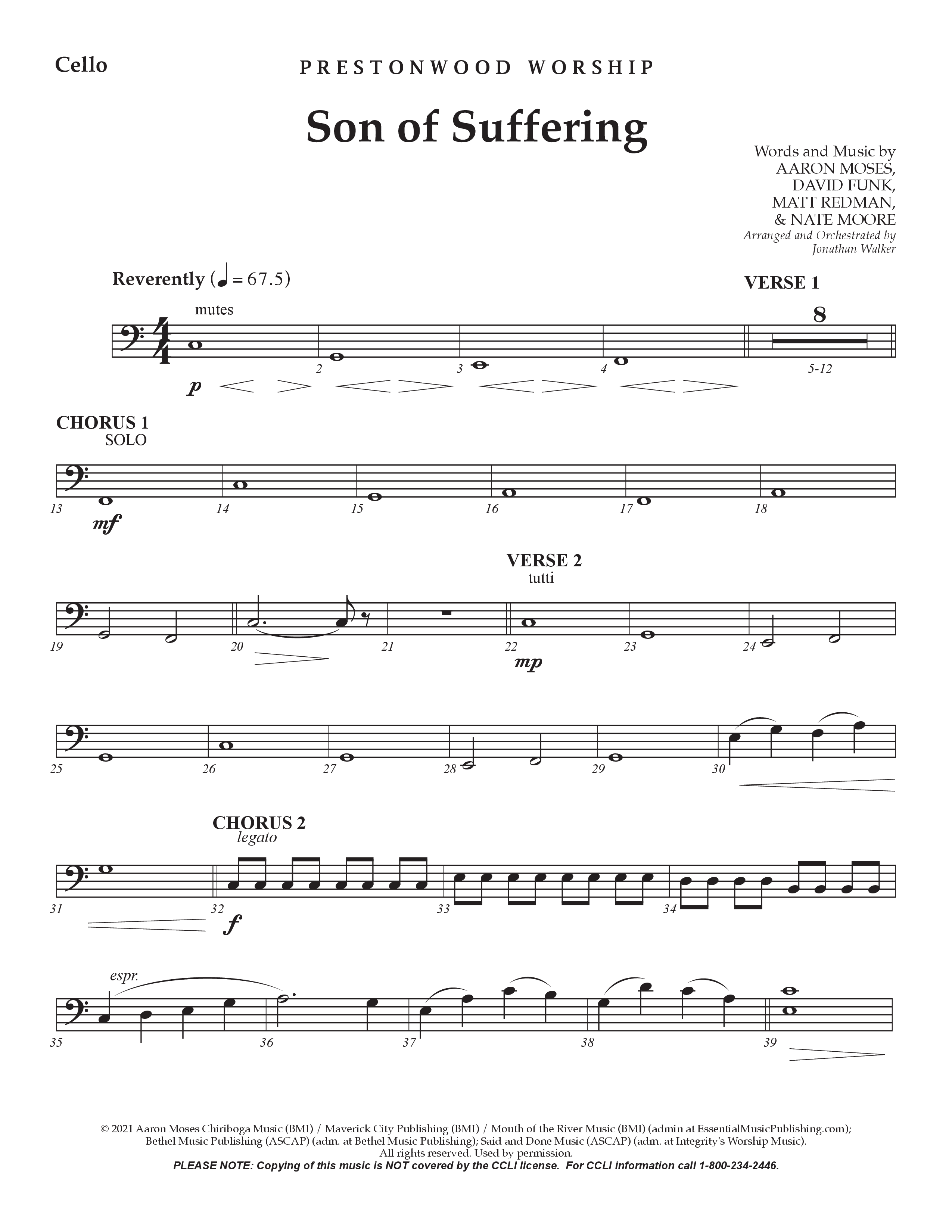 Son Of Suffering (Choral Anthem SATB) Cello (Prestonwood Worship / Arr. Jonathan Walker)