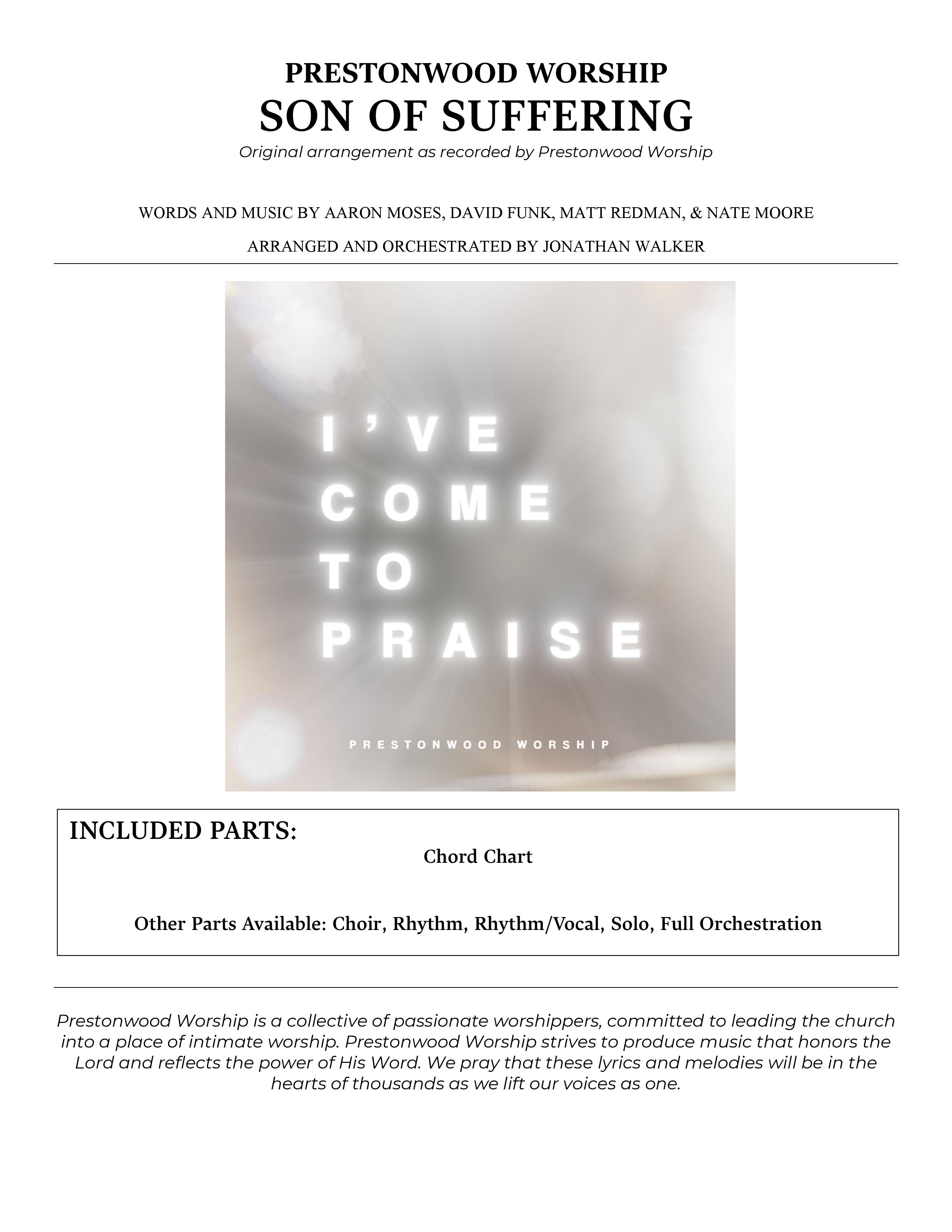 Son Of Suffering (Choral Anthem SATB) Chords & Lyrics (Prestonwood Worship / Arr. Jonathan Walker)