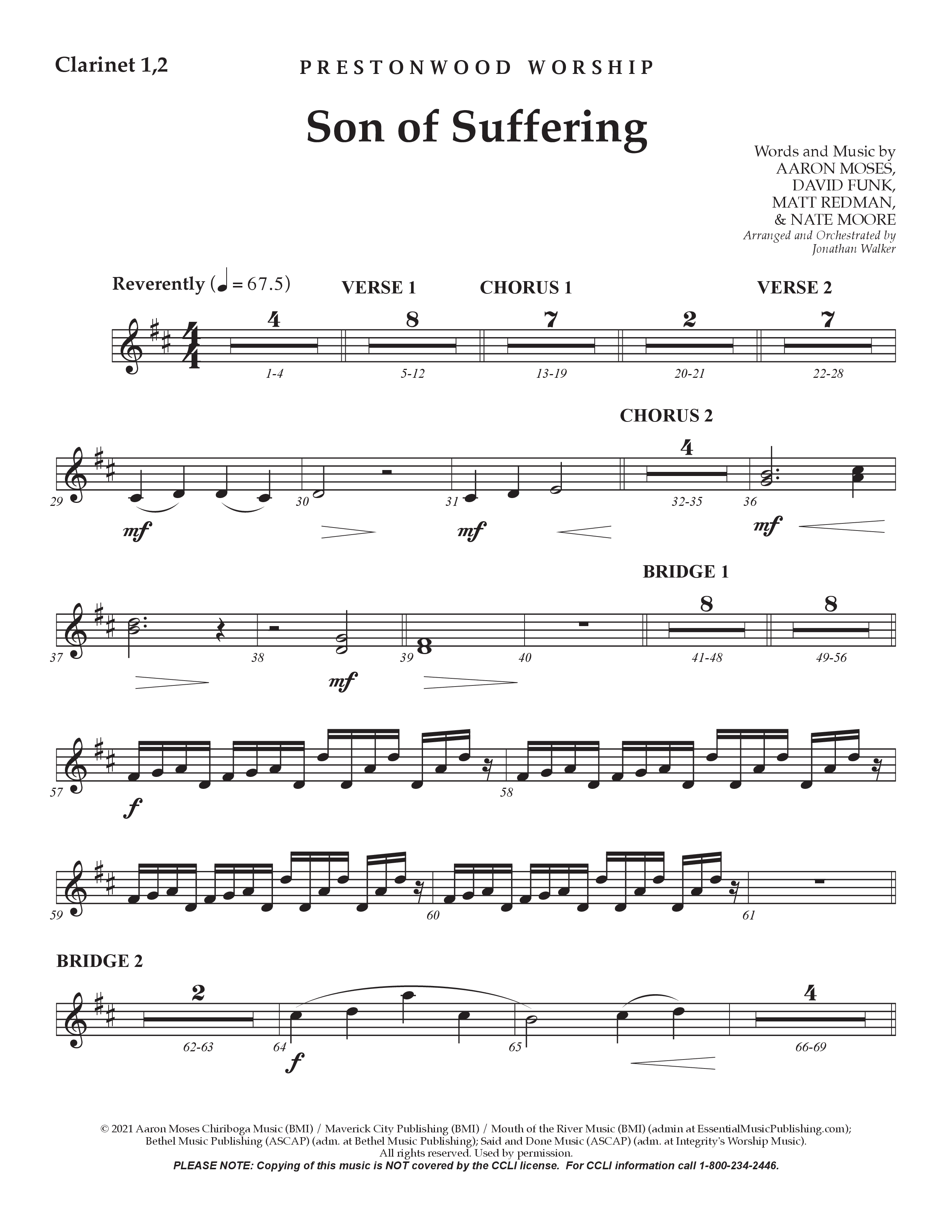 Son Of Suffering (Choral Anthem SATB) Clarinet 1/2 (Prestonwood Worship / Arr. Jonathan Walker)