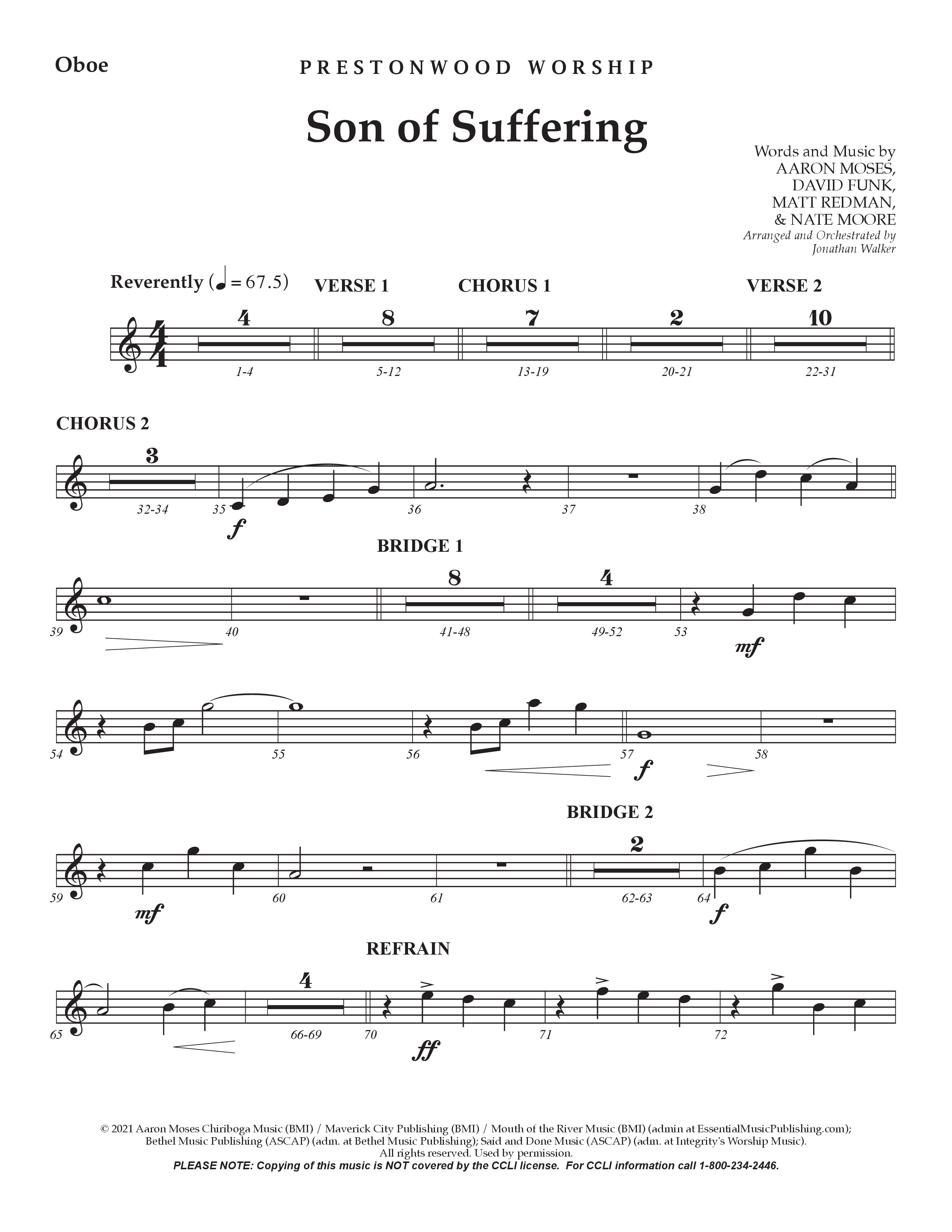 Son Of Suffering (Choral Anthem SATB) Oboe (Prestonwood Worship / Arr. Jonathan Walker)
