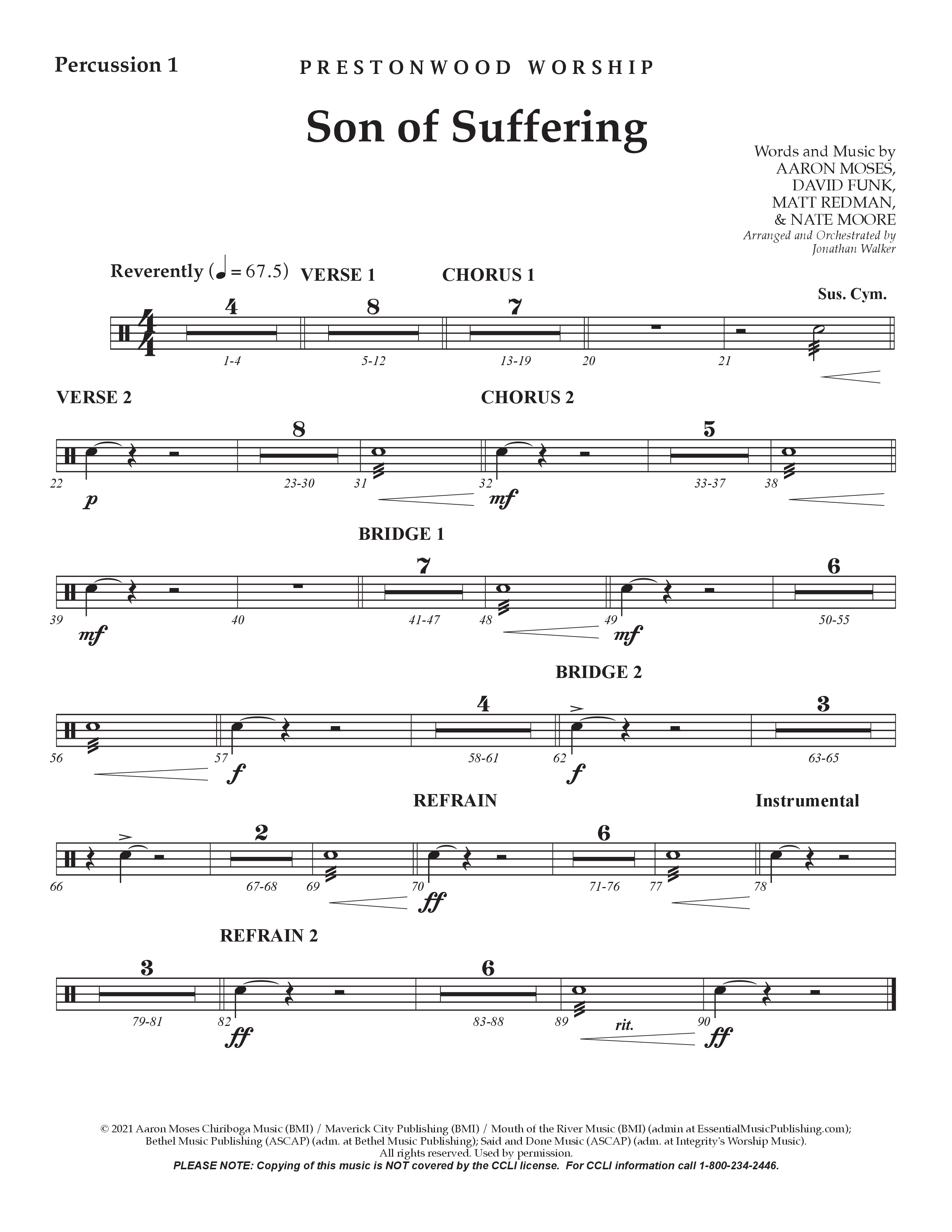 Son Of Suffering (Choral Anthem SATB) Percussion 1/2 (Prestonwood Worship / Arr. Jonathan Walker)