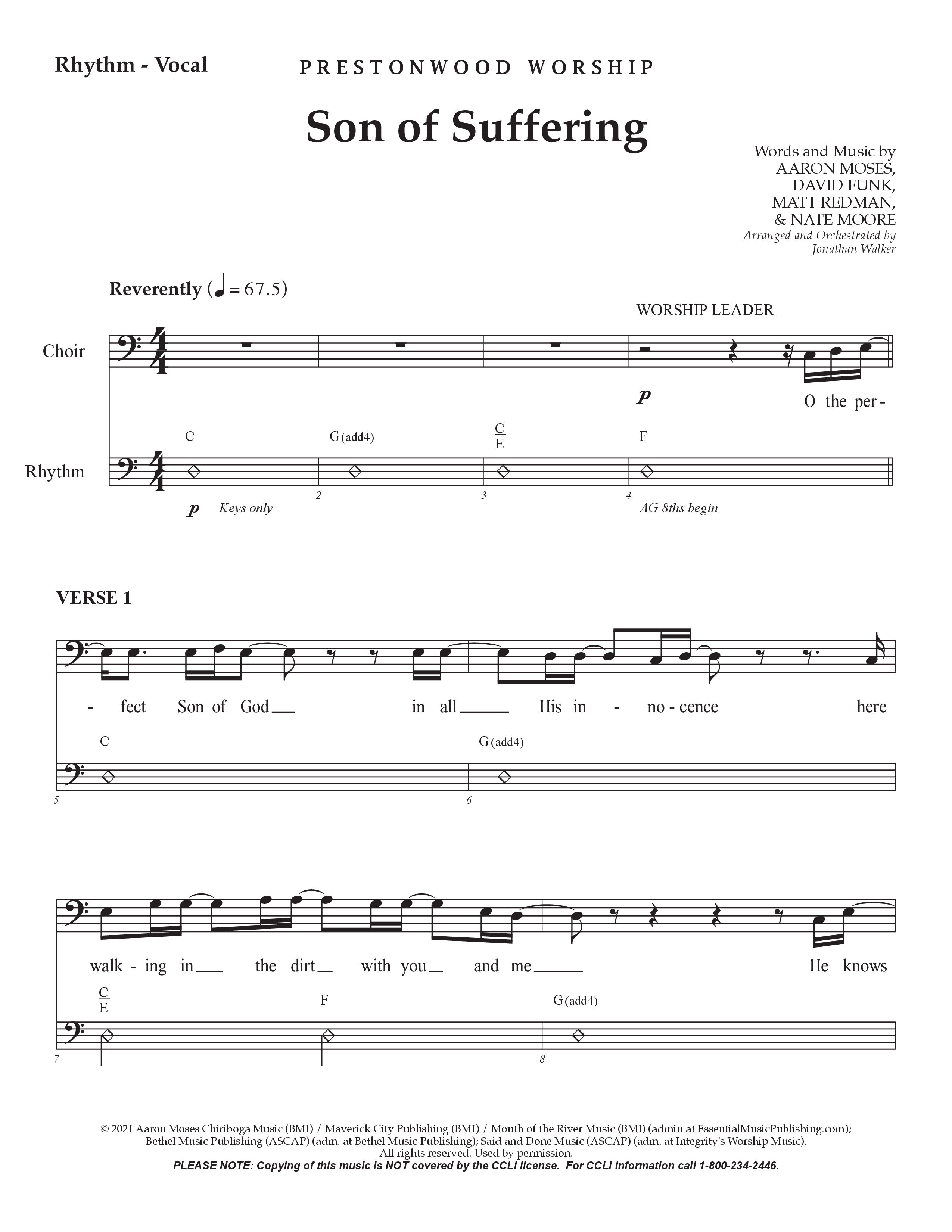 Son Of Suffering (Choral Anthem SATB) Rhythm/Vocal (Prestonwood Worship / Arr. Jonathan Walker)