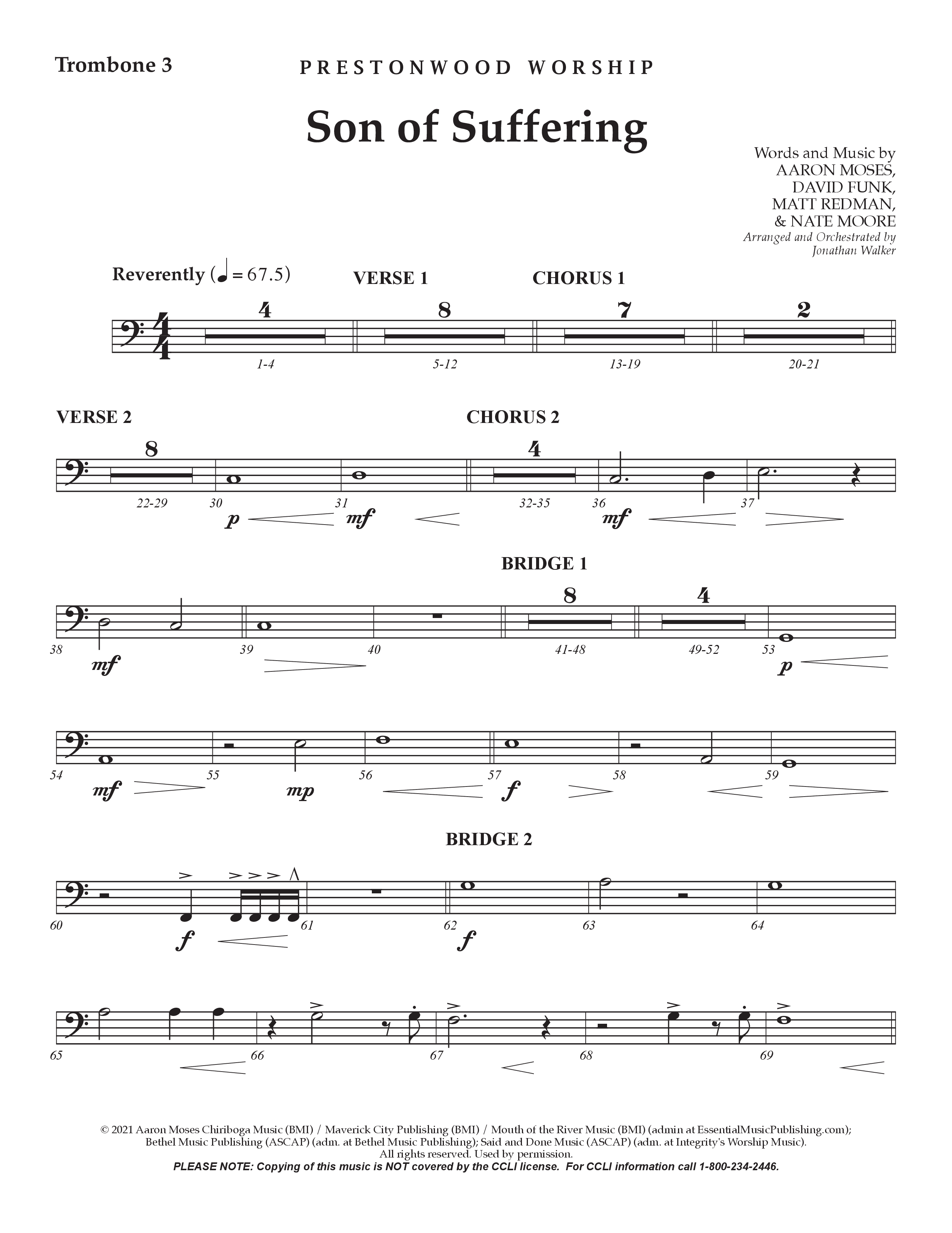 Son Of Suffering (Choral Anthem SATB) Trombone 3 (Prestonwood Worship / Arr. Jonathan Walker)