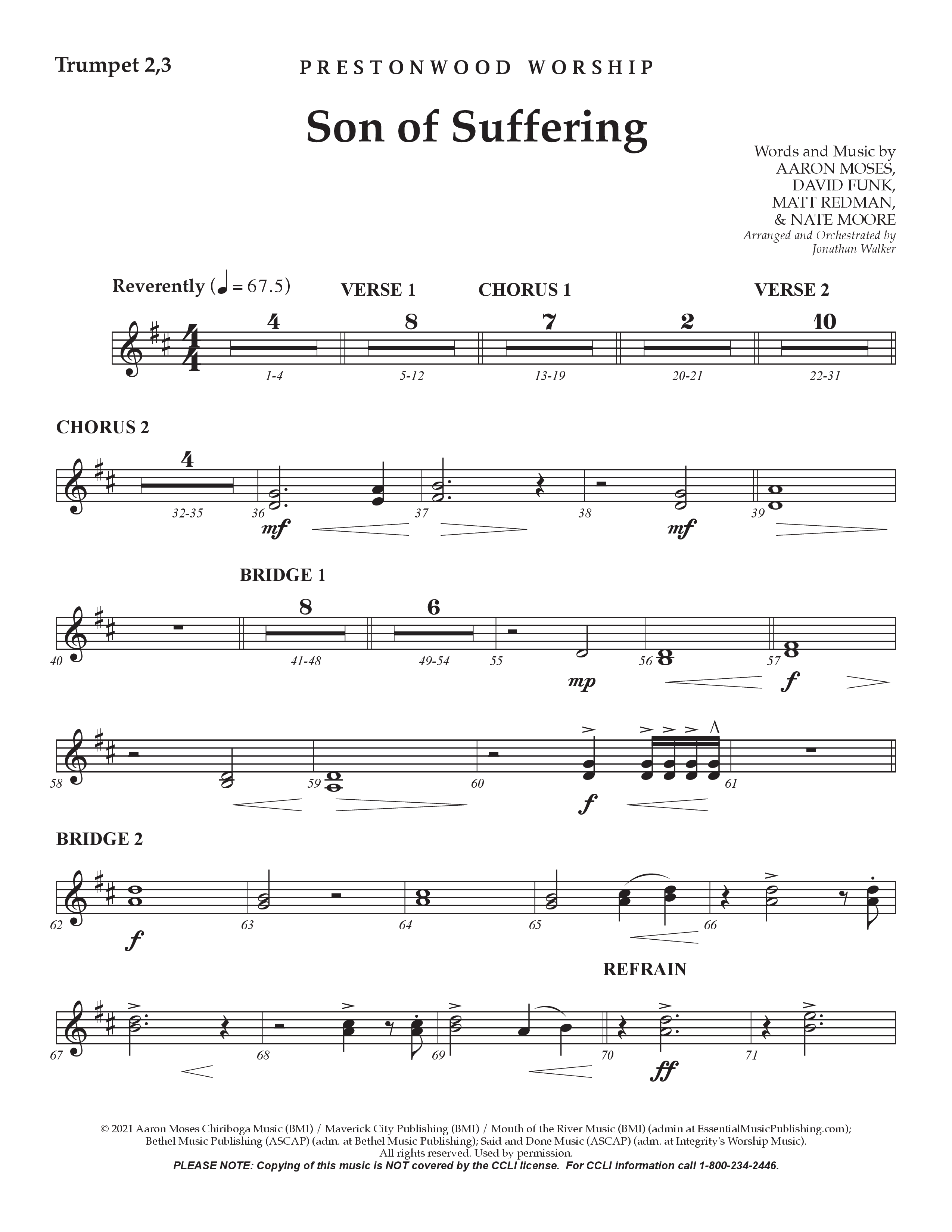 Son Of Suffering (Choral Anthem SATB) Trumpet 2/3 (Prestonwood Worship / Arr. Jonathan Walker)