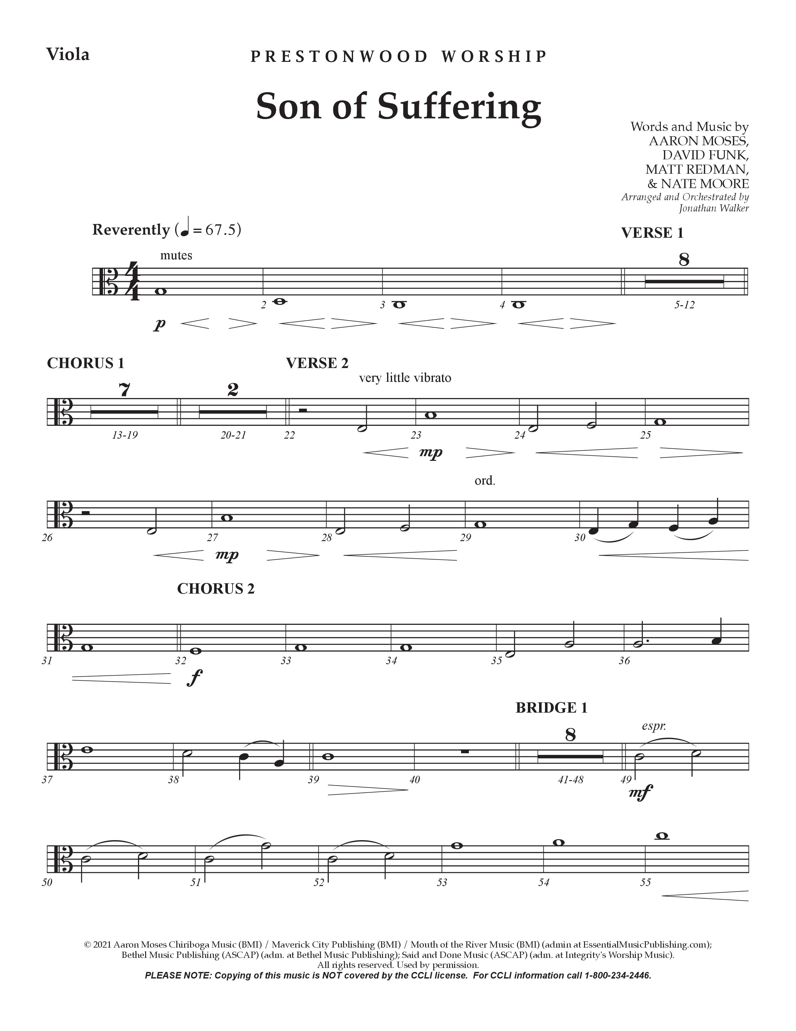 Son Of Suffering (Choral Anthem SATB) Viola (Prestonwood Worship / Arr. Jonathan Walker)