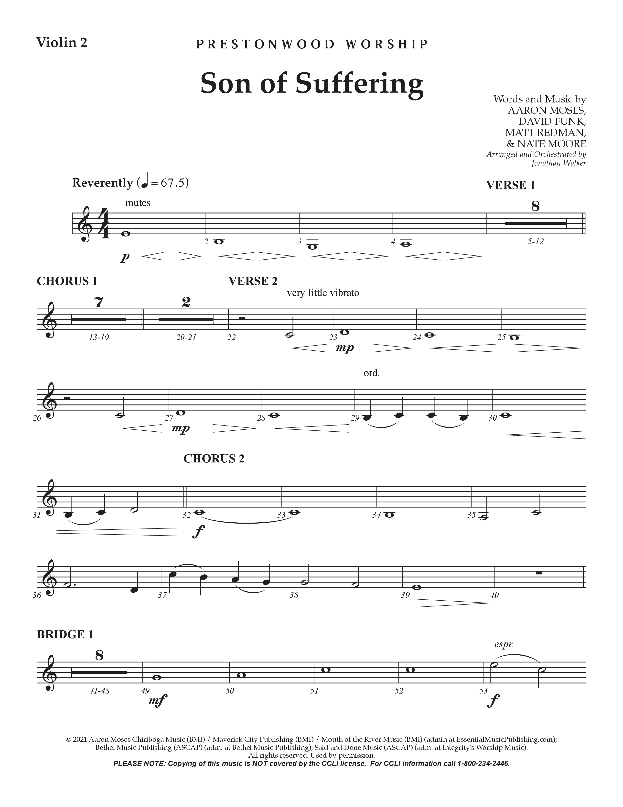 Son Of Suffering (Choral Anthem SATB) Violin 2 (Prestonwood Worship / Arr. Jonathan Walker)