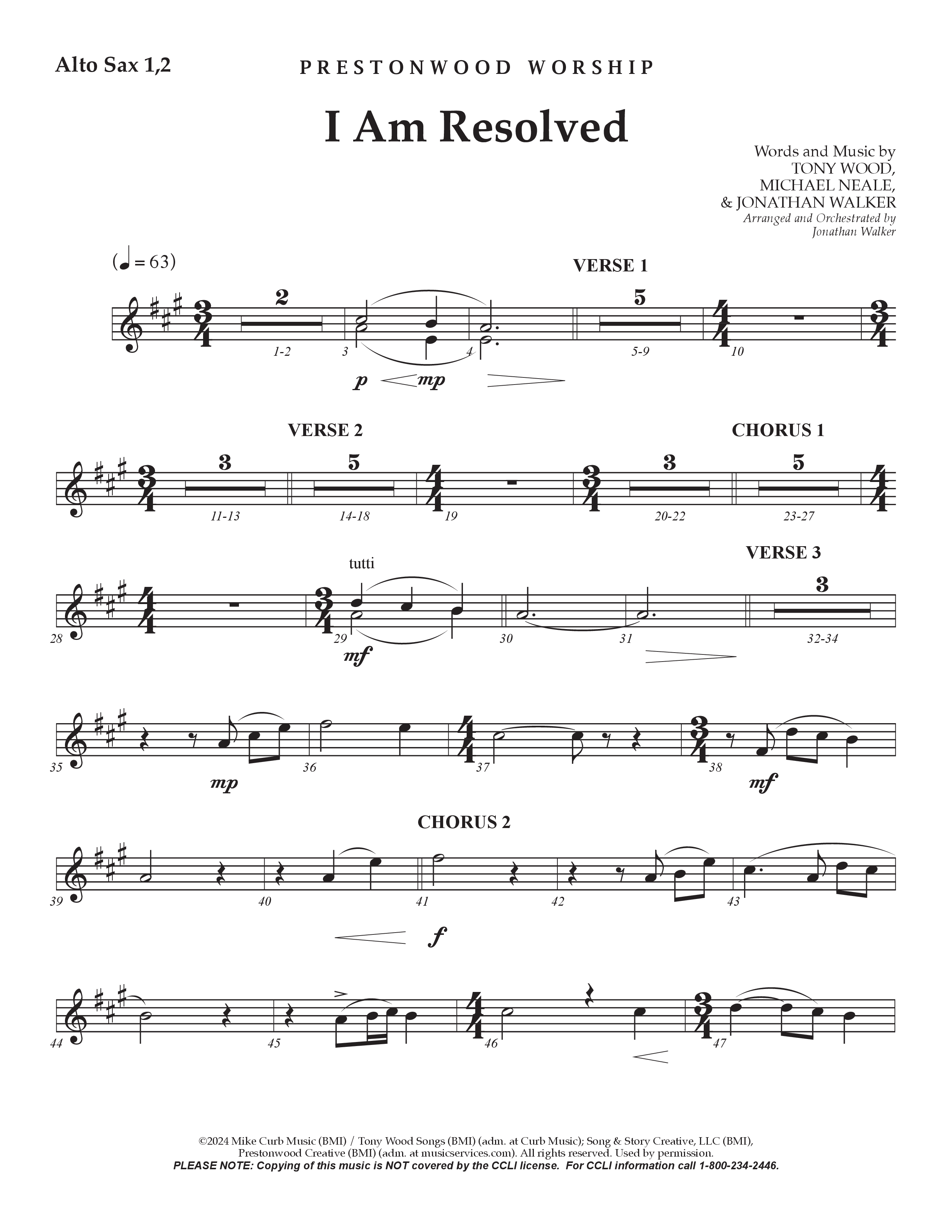 I Am Resolved (Choral Anthem SATB) Alto Sax 1/2 (Prestonwood Worship / Arr. Jonathan Walker)