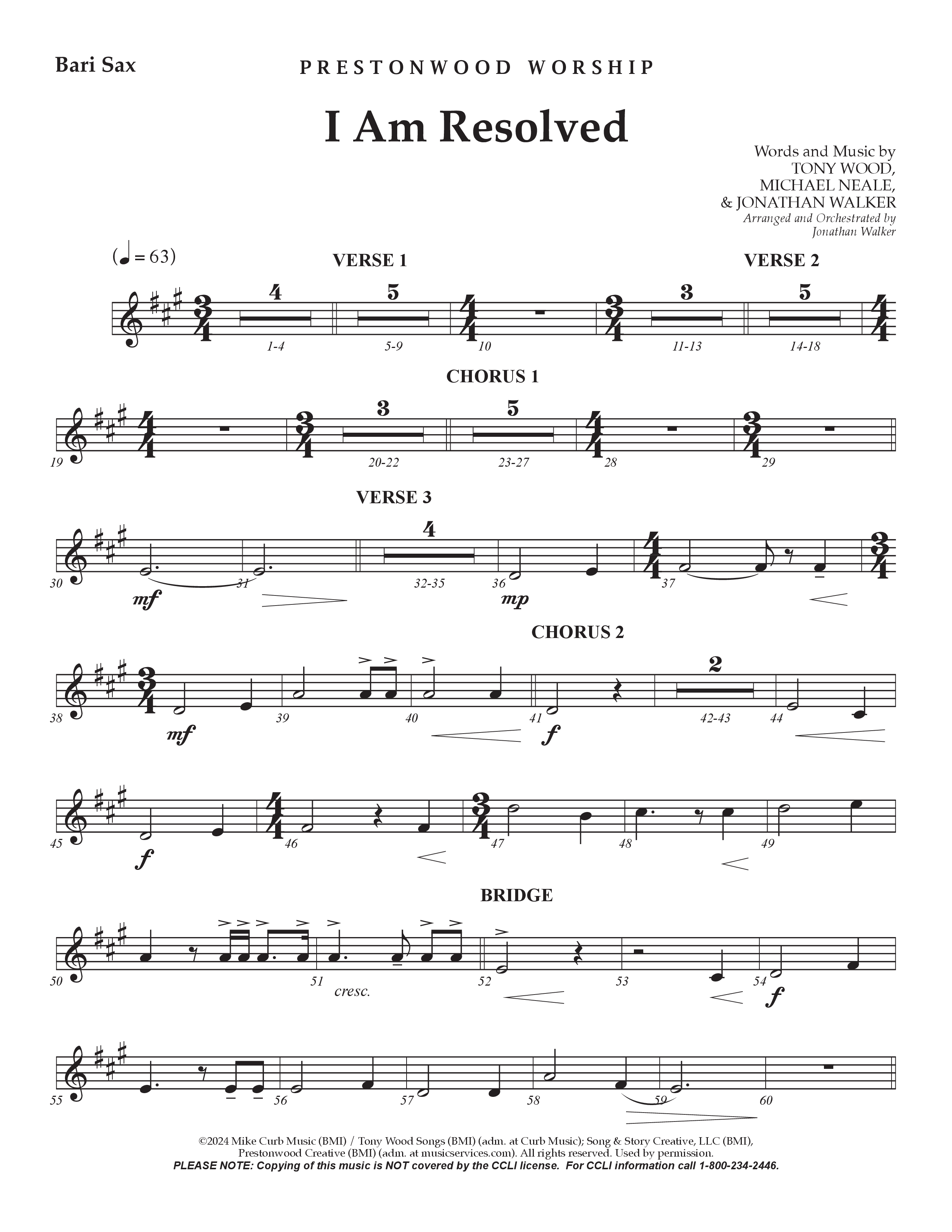 I Am Resolved (Choral Anthem SATB) Bari Sax (Prestonwood Worship / Arr. Jonathan Walker)