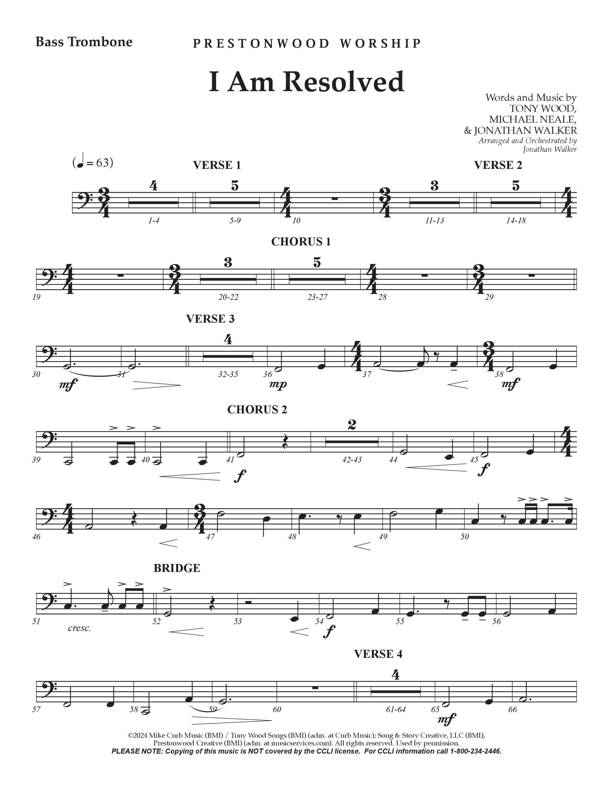 I Am Resolved (Choral Anthem SATB) Bass Trombone (Prestonwood Worship / Arr. Jonathan Walker)