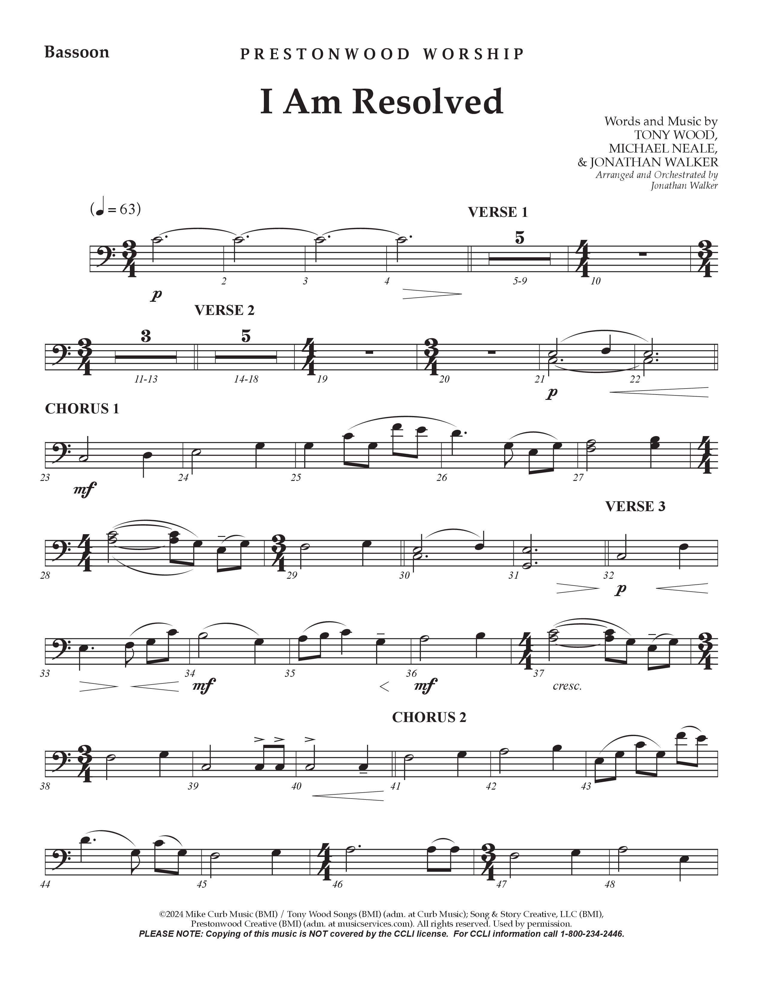 I Am Resolved (Choral Anthem SATB) Bassoon (Prestonwood Worship / Arr. Jonathan Walker)